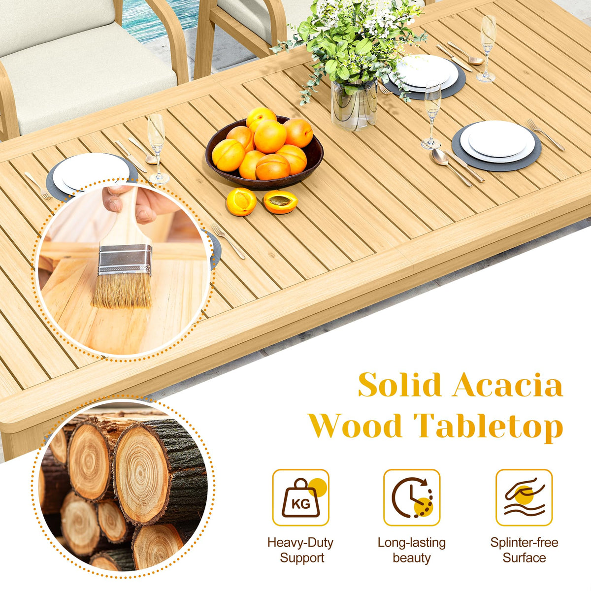 7-Piece Outdoor Dining Set with Acacia Wood Frame