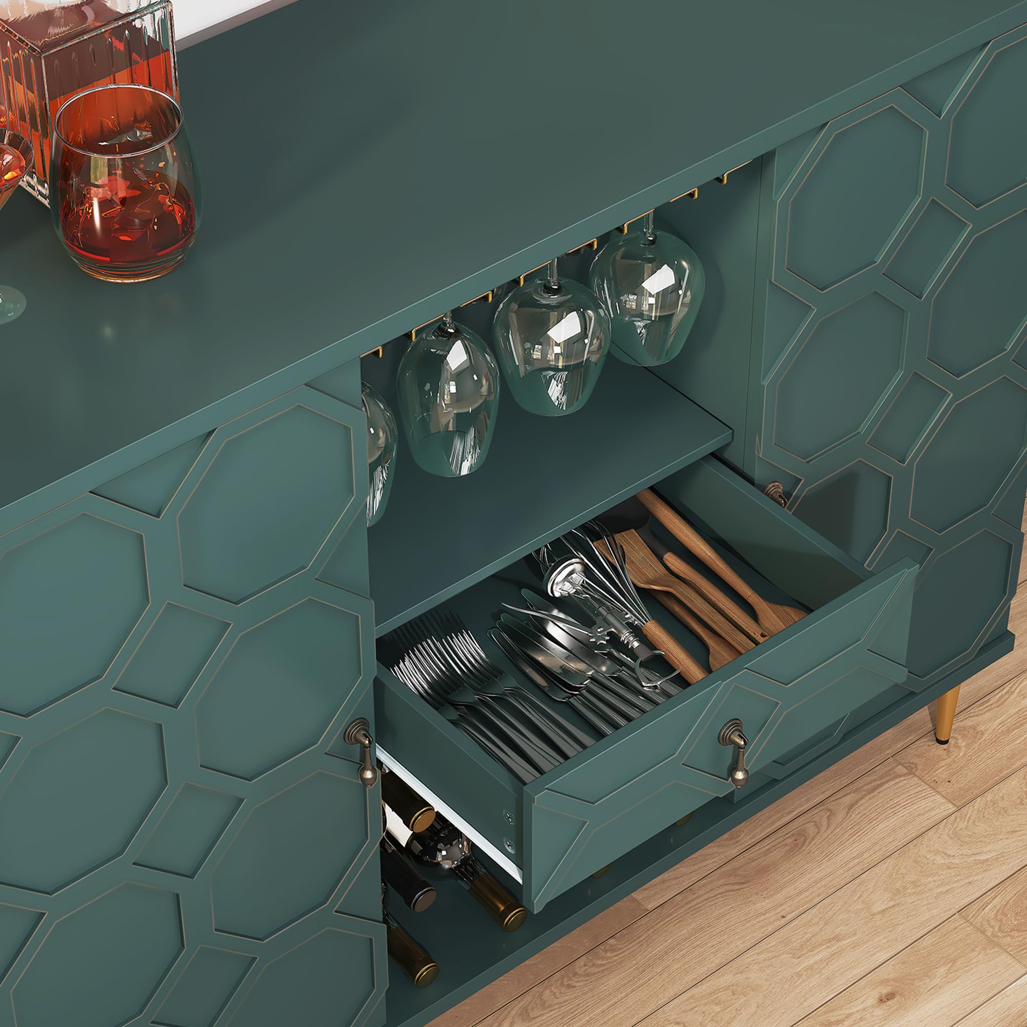 Modern Bar Cabinet with Drawer and Wine Glass Racks