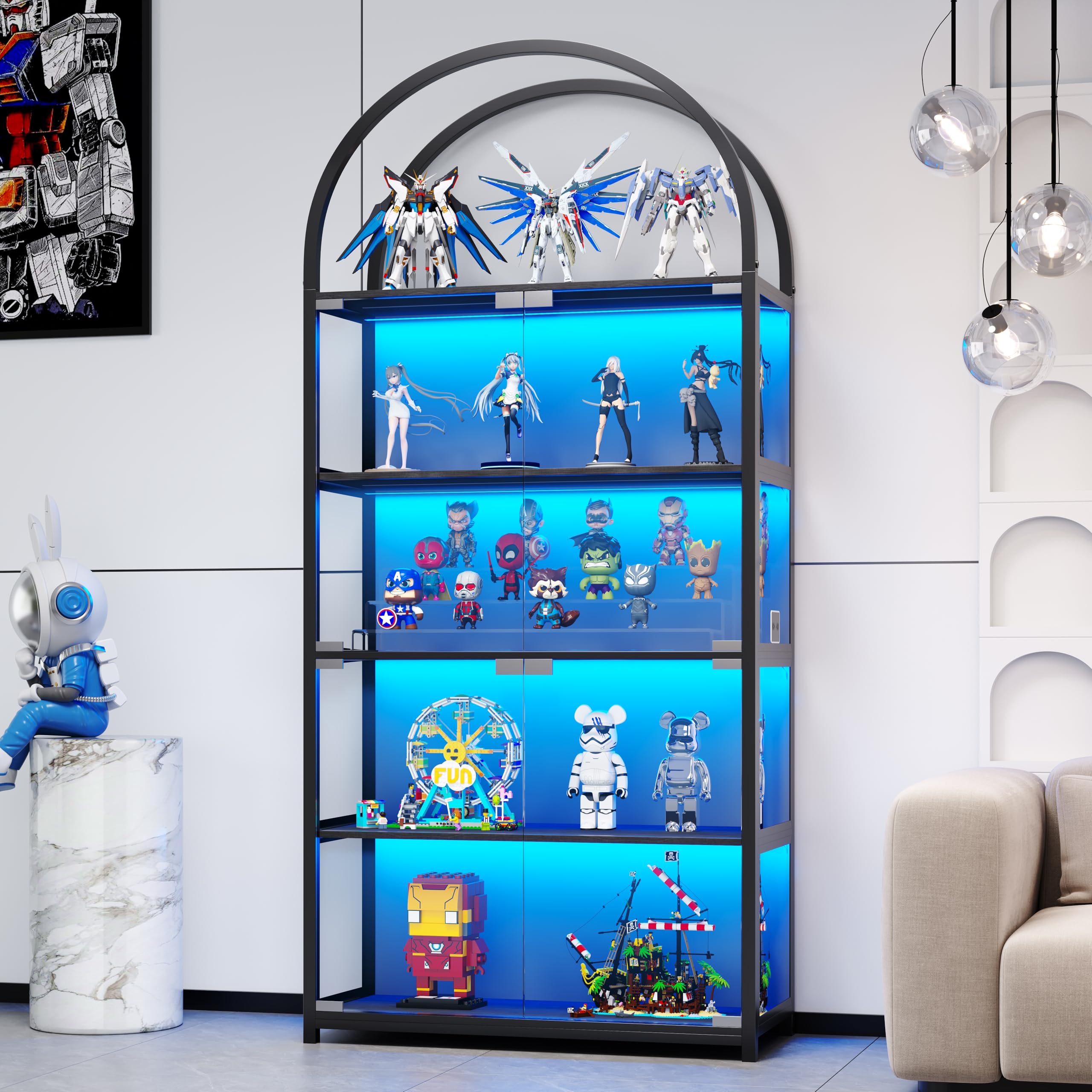 5-Tier Glass Display Cabinet with RGB Lights