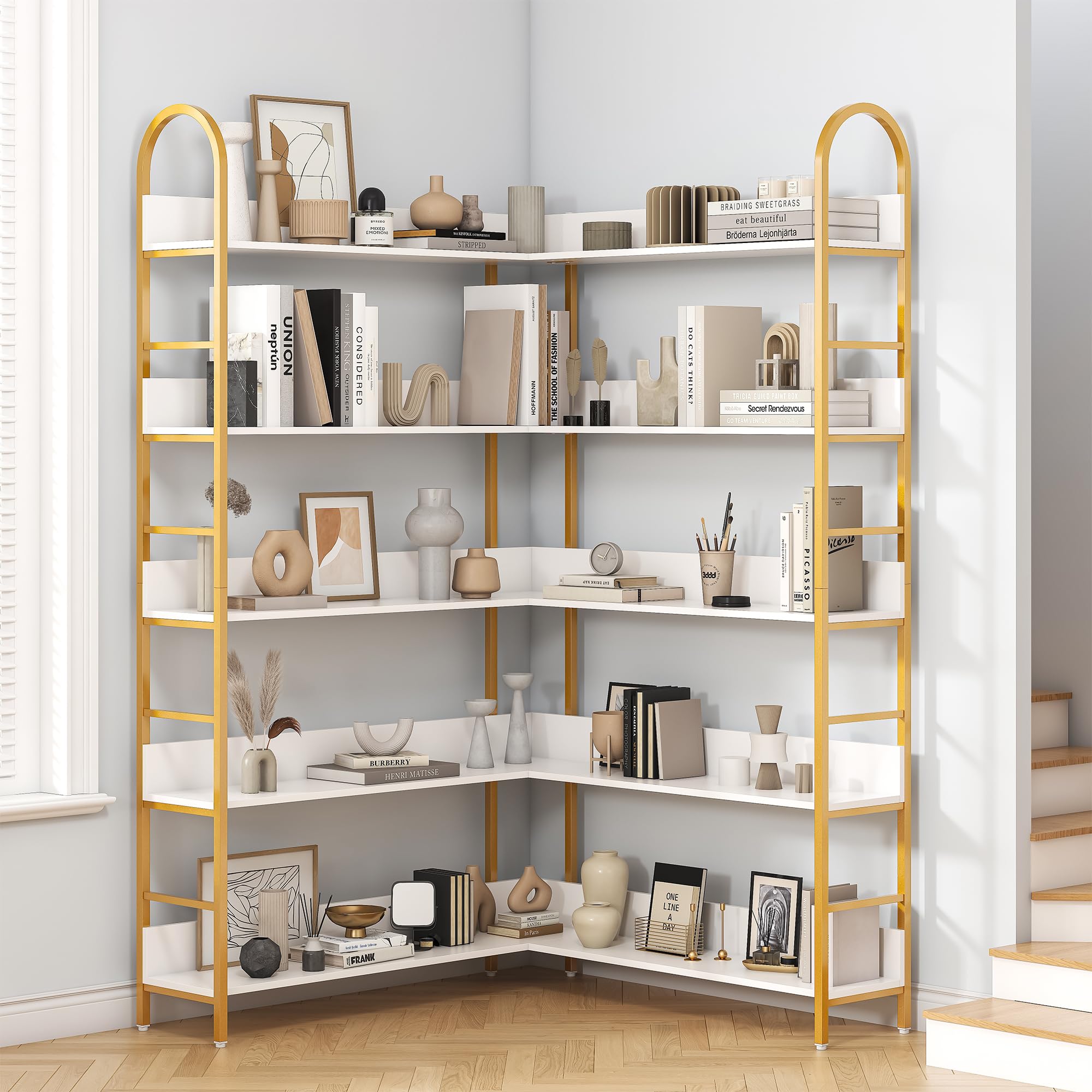 5-Tier Corner Bookshelf with Metal Frame