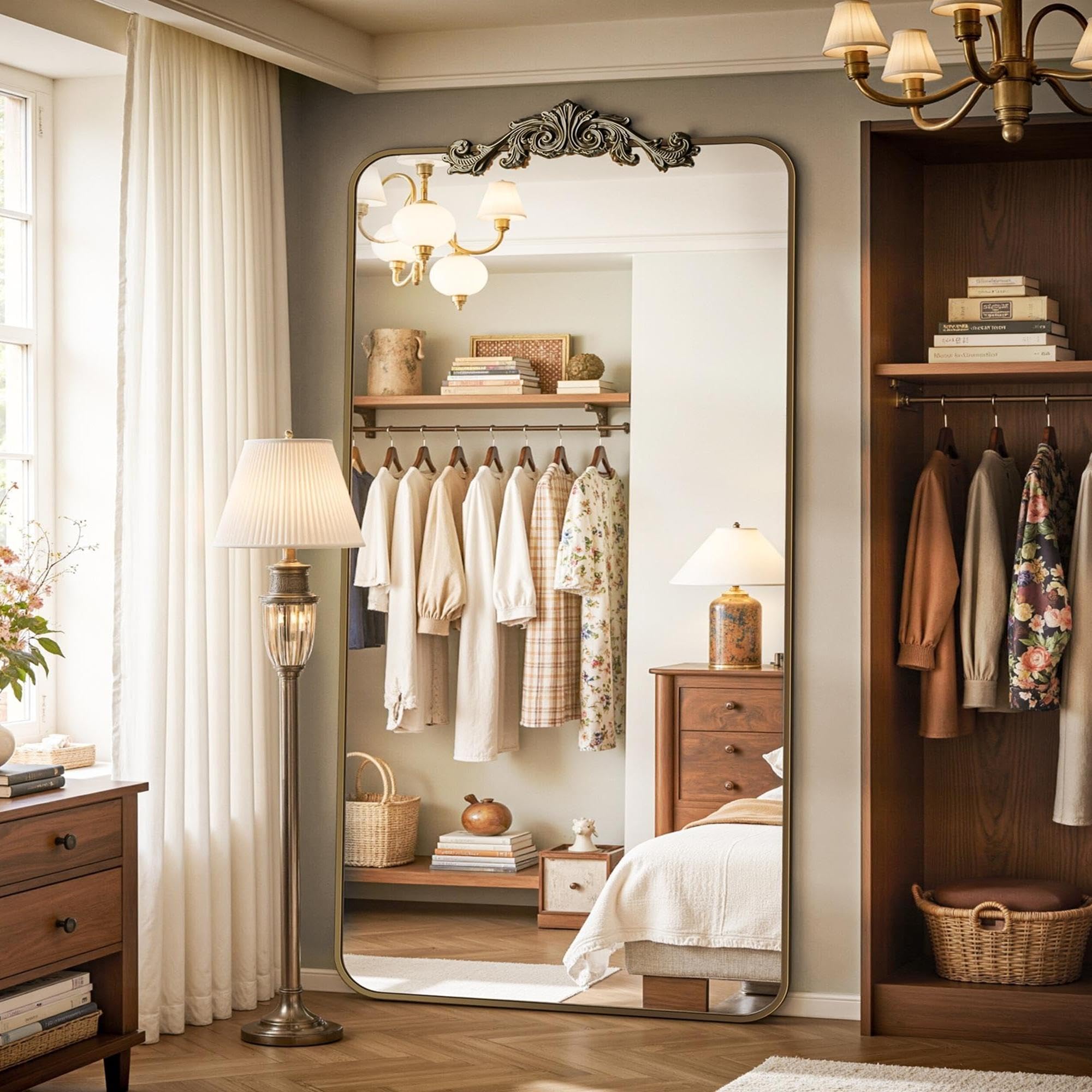 Vintage Full Length Floor Mirror 81x41 Carved Bronze