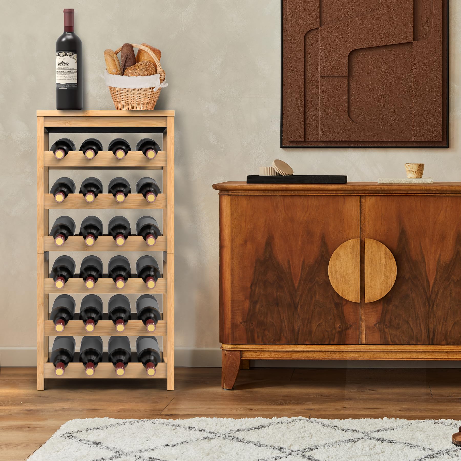 6 Tier Bamboo Wine Rack 24 Bottle