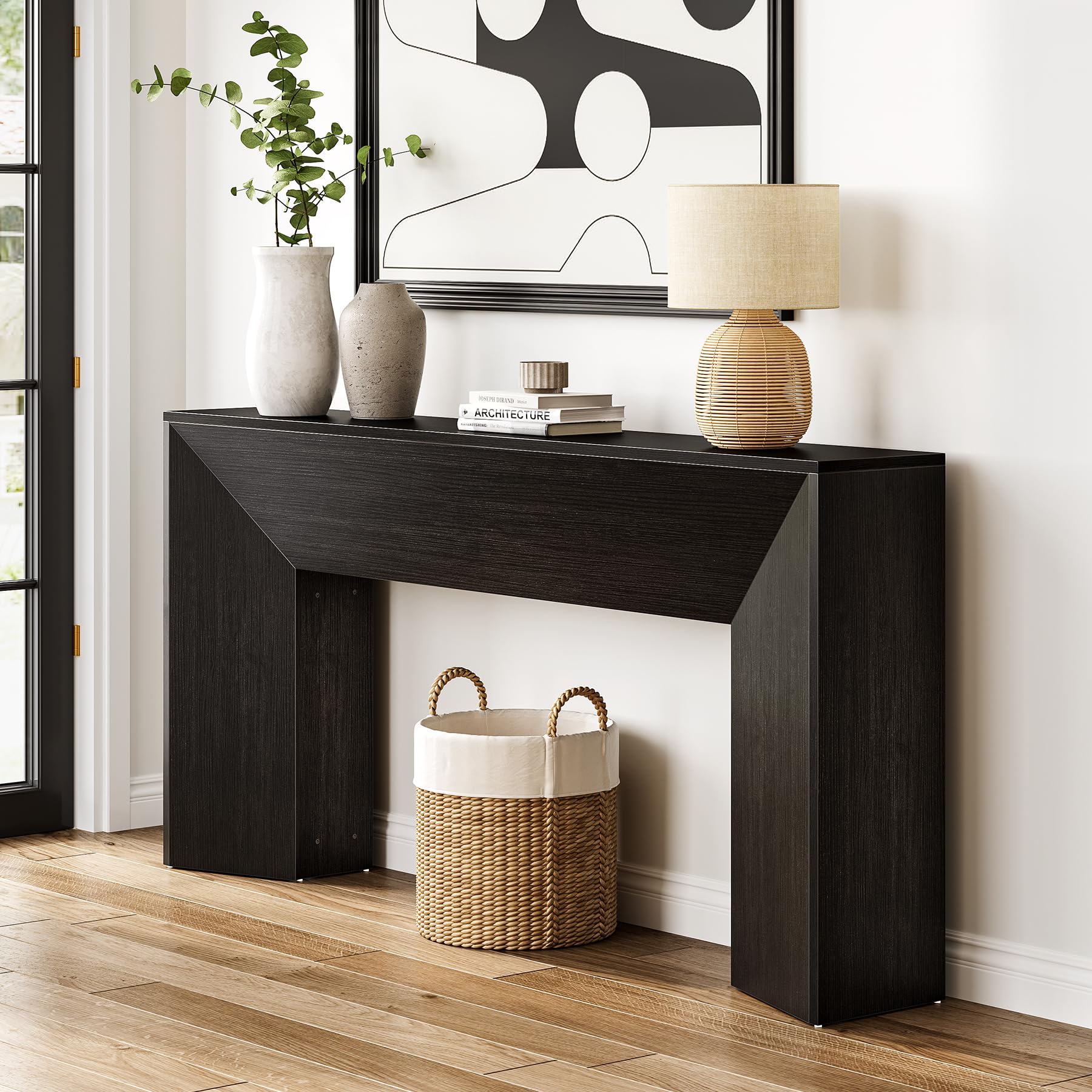 63 Inch Console Table for Entryway Black Wooden Sofa Table