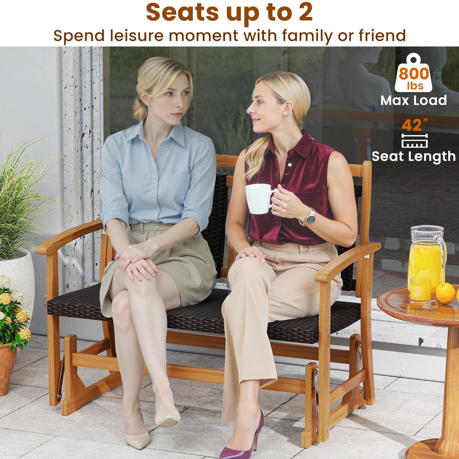 2-Person Wooden Outdoor Glider Bench