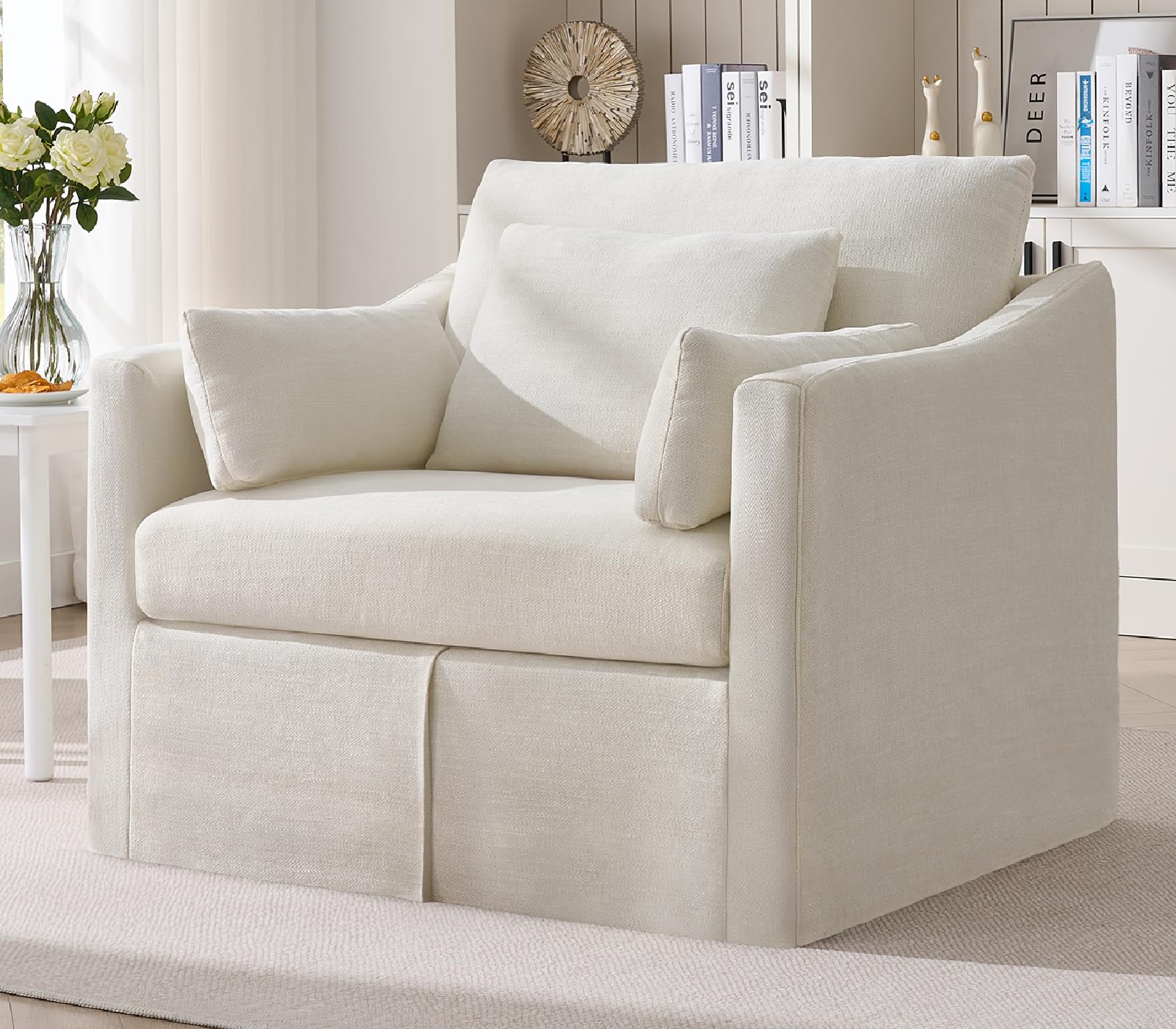 Oversized Slipcovered Armchair with Throw Pillows