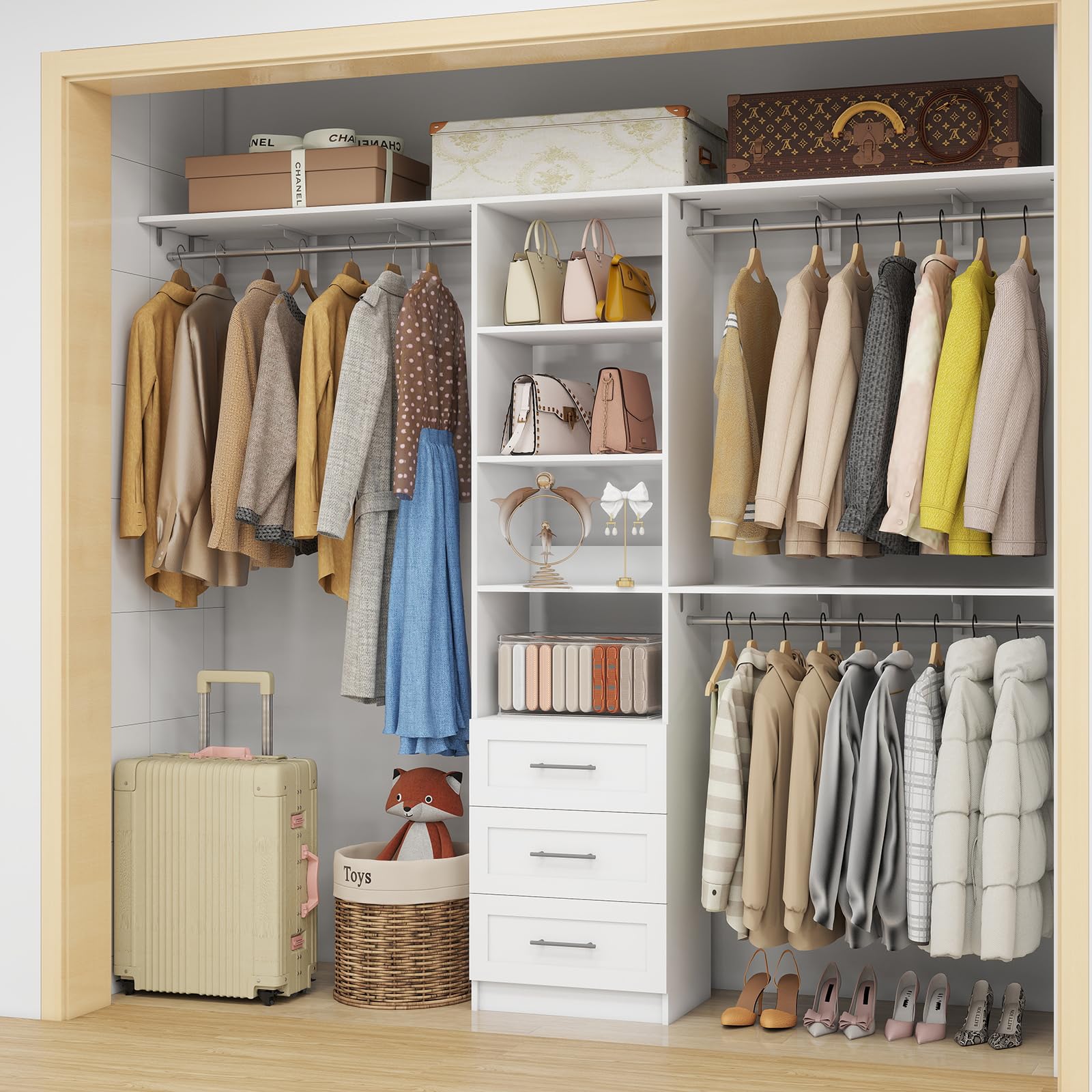 Walk-In Closet Organizer System with Drawers