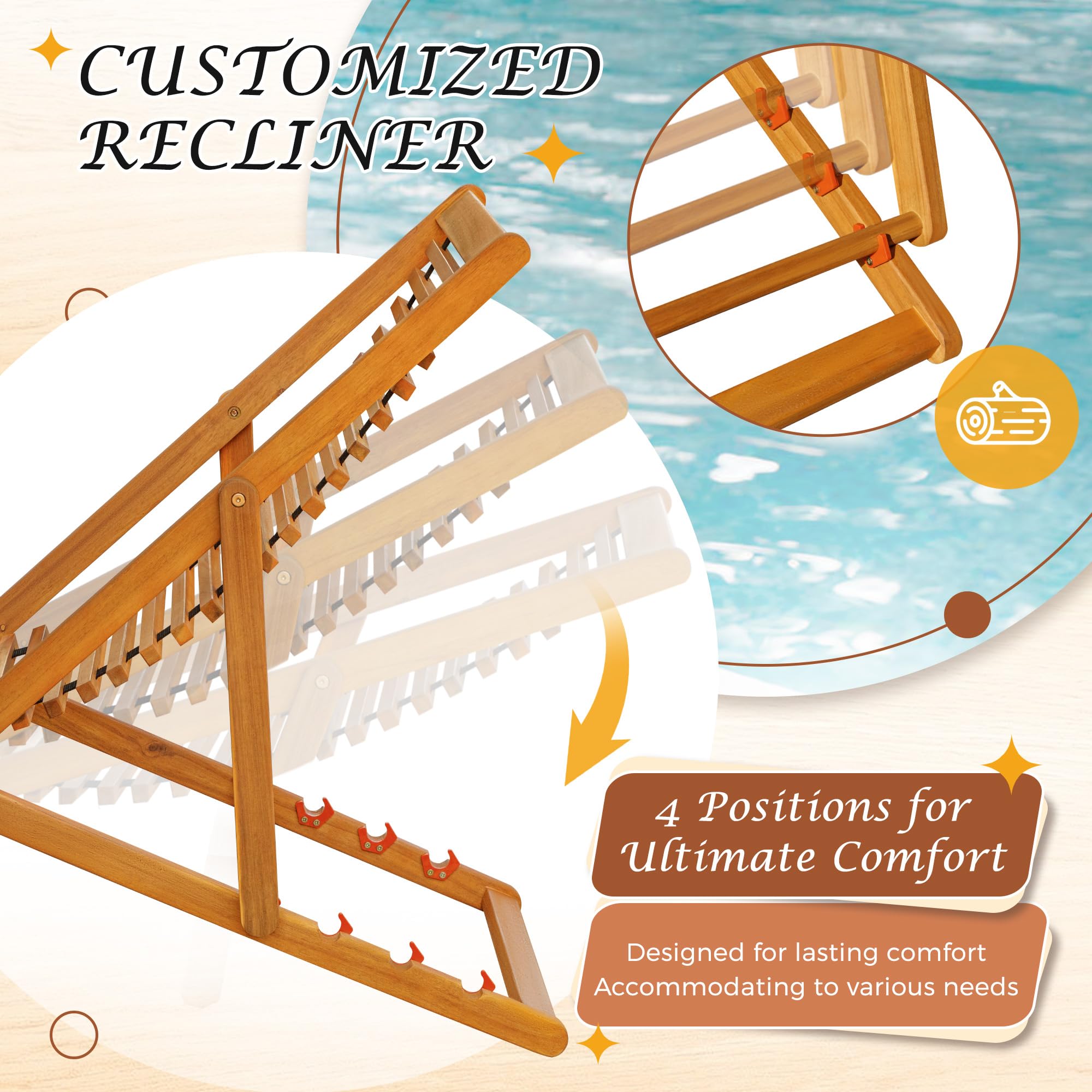 3-Piece Acacia Wood Patio Chaise Lounge Set