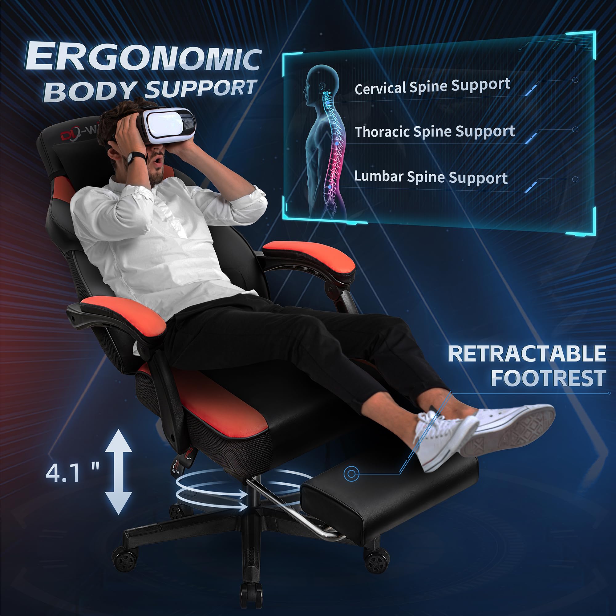 Ergonomic Gaming Chair with Footrest