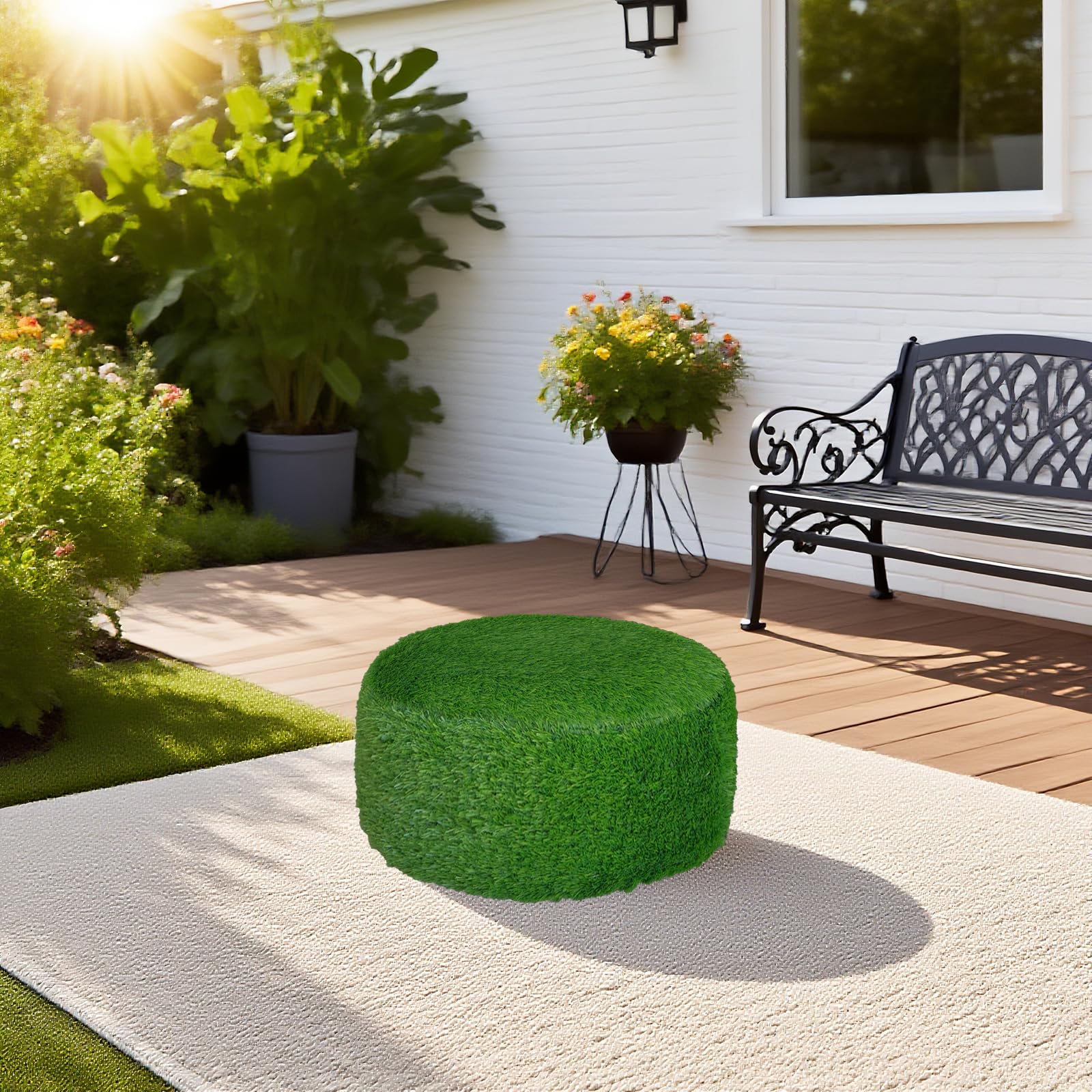 Artificial Grass Inflatable Ottoman with Air Pump