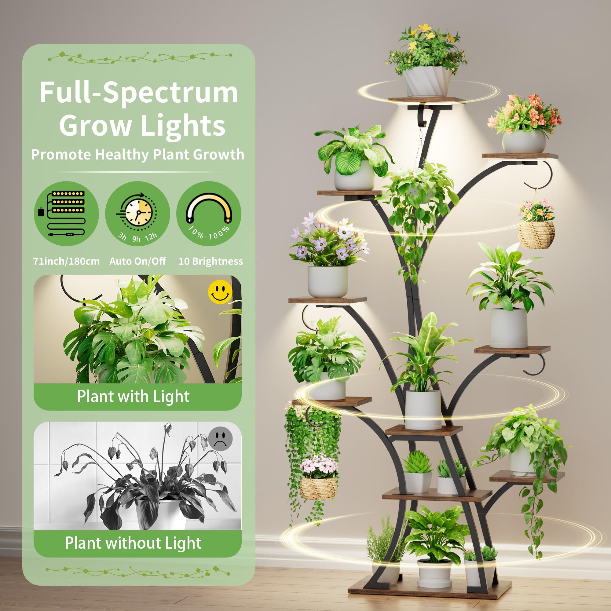 10-Tier Plant Stand with Grow Lights