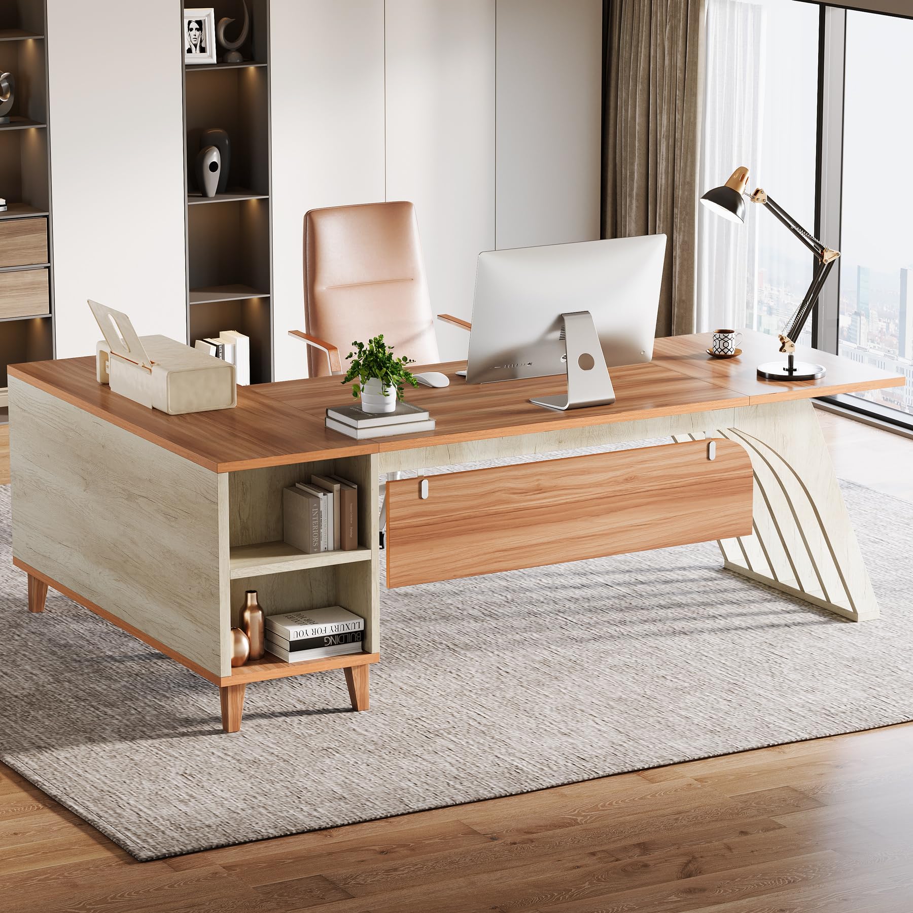 L-Shaped Executive Desk with Storage