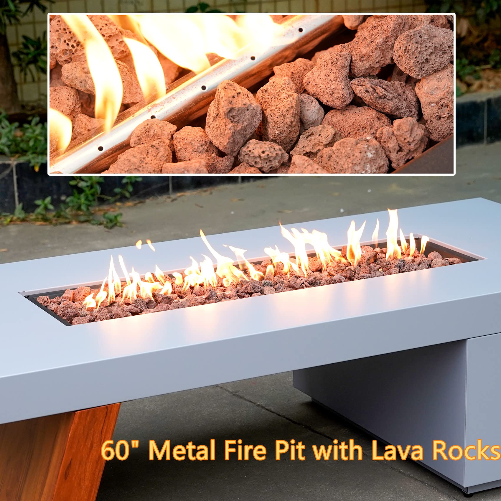 60" Propane Gas Fire Pit Table with Wooden-Visual Leg