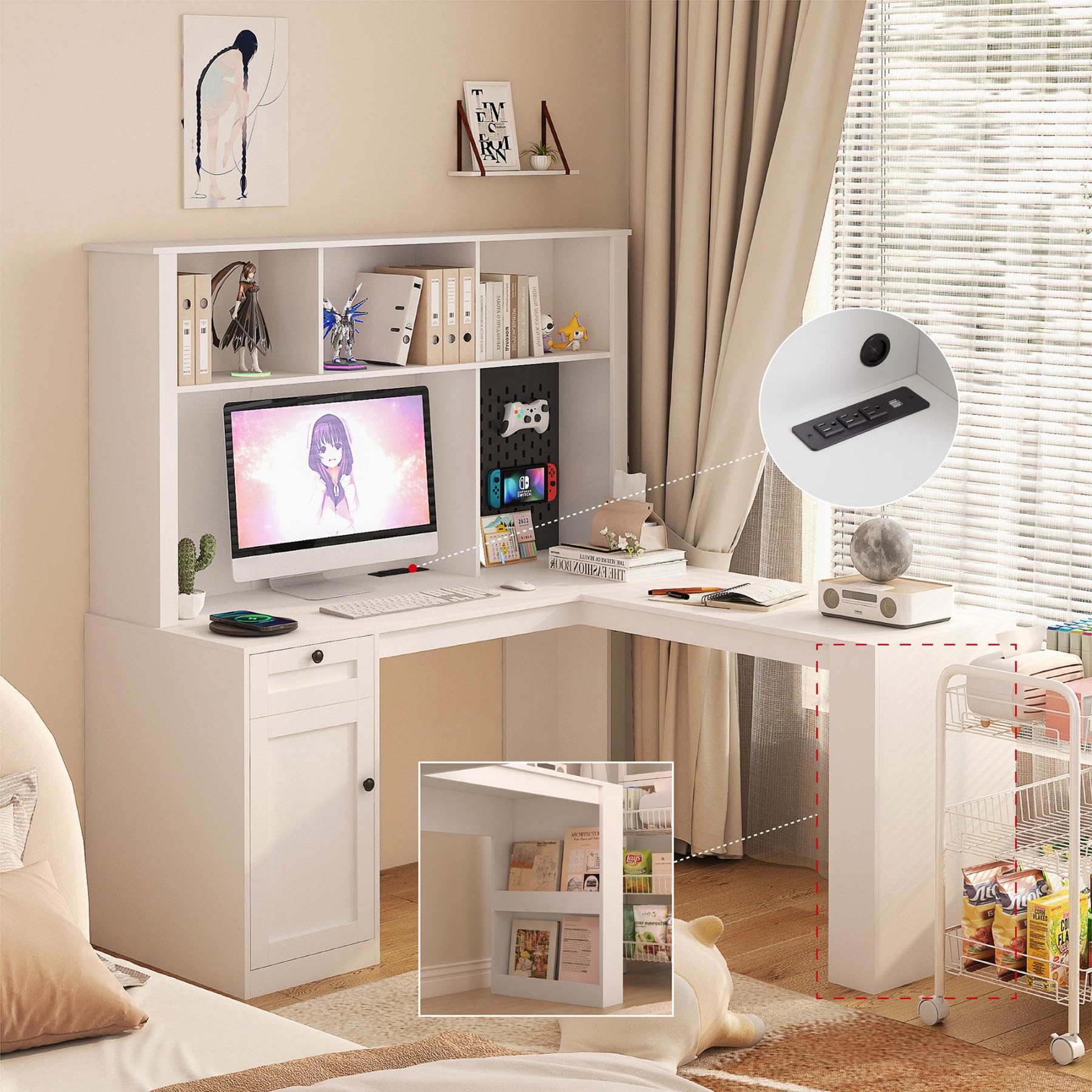 L-Shaped Office Desk with Outlet & Storage