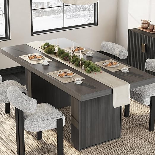 70.8" Dining Table with Storage and Fluted Legs
