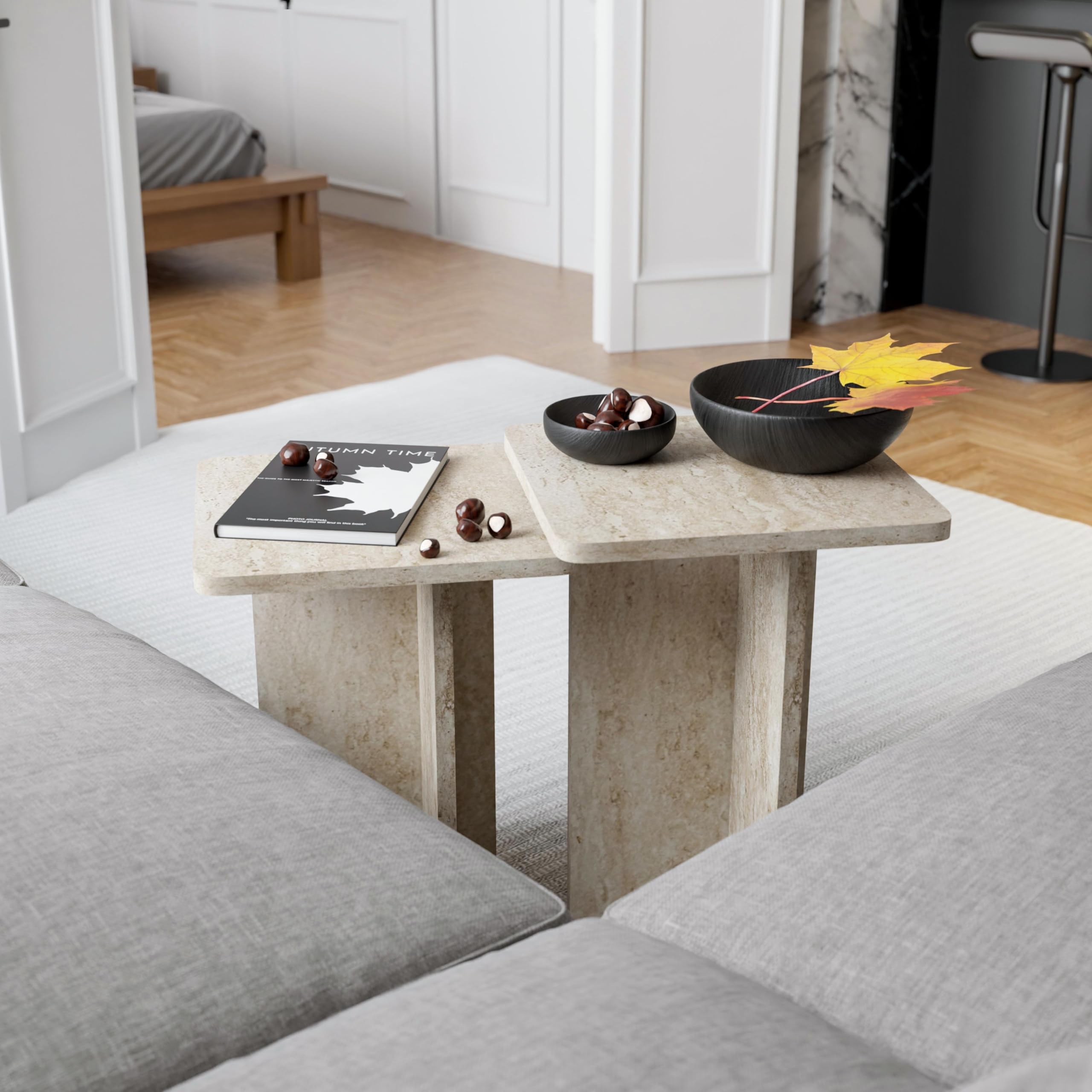 Travertine Square Nesting Coffee Table Set