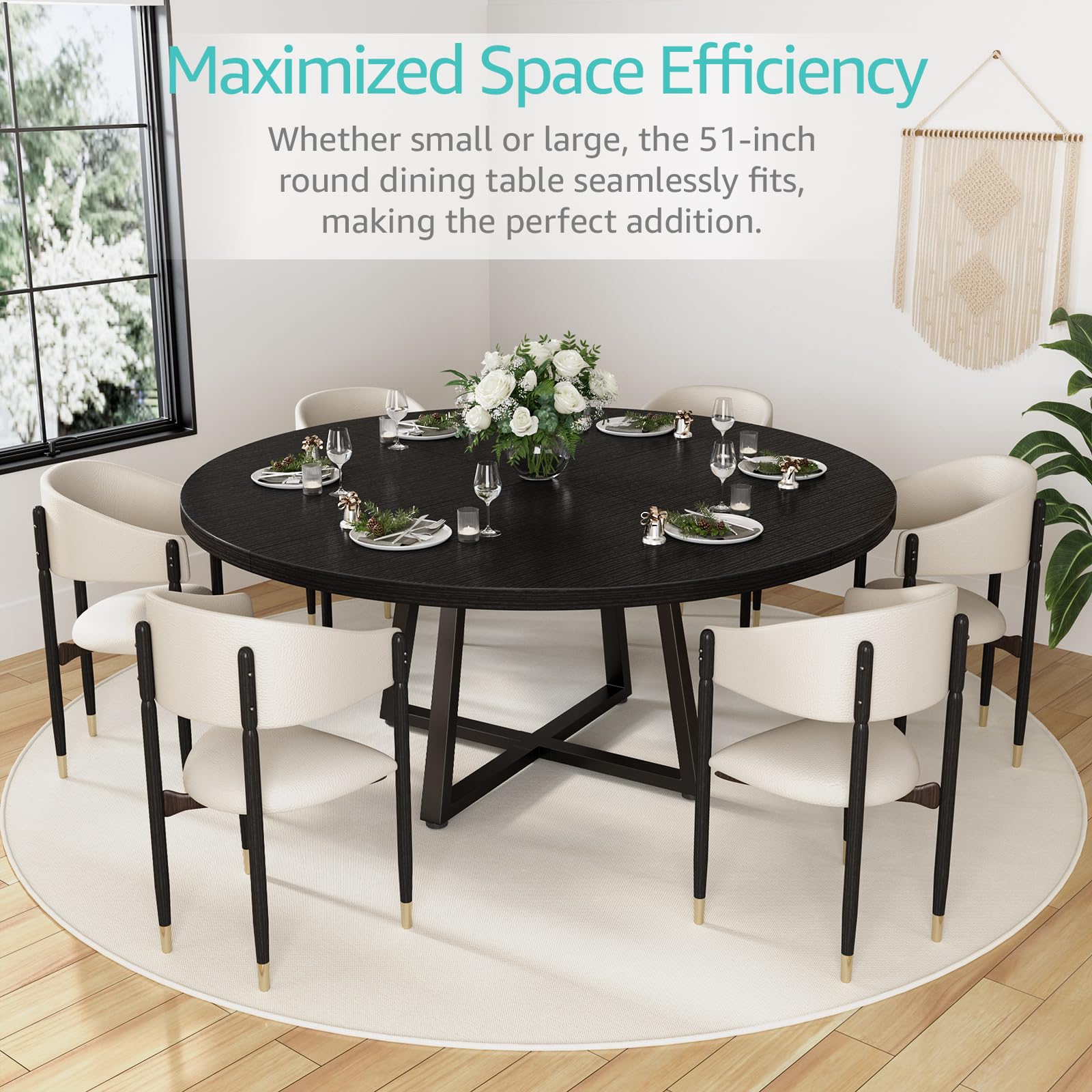 51 Inch Round Dining Table for 6