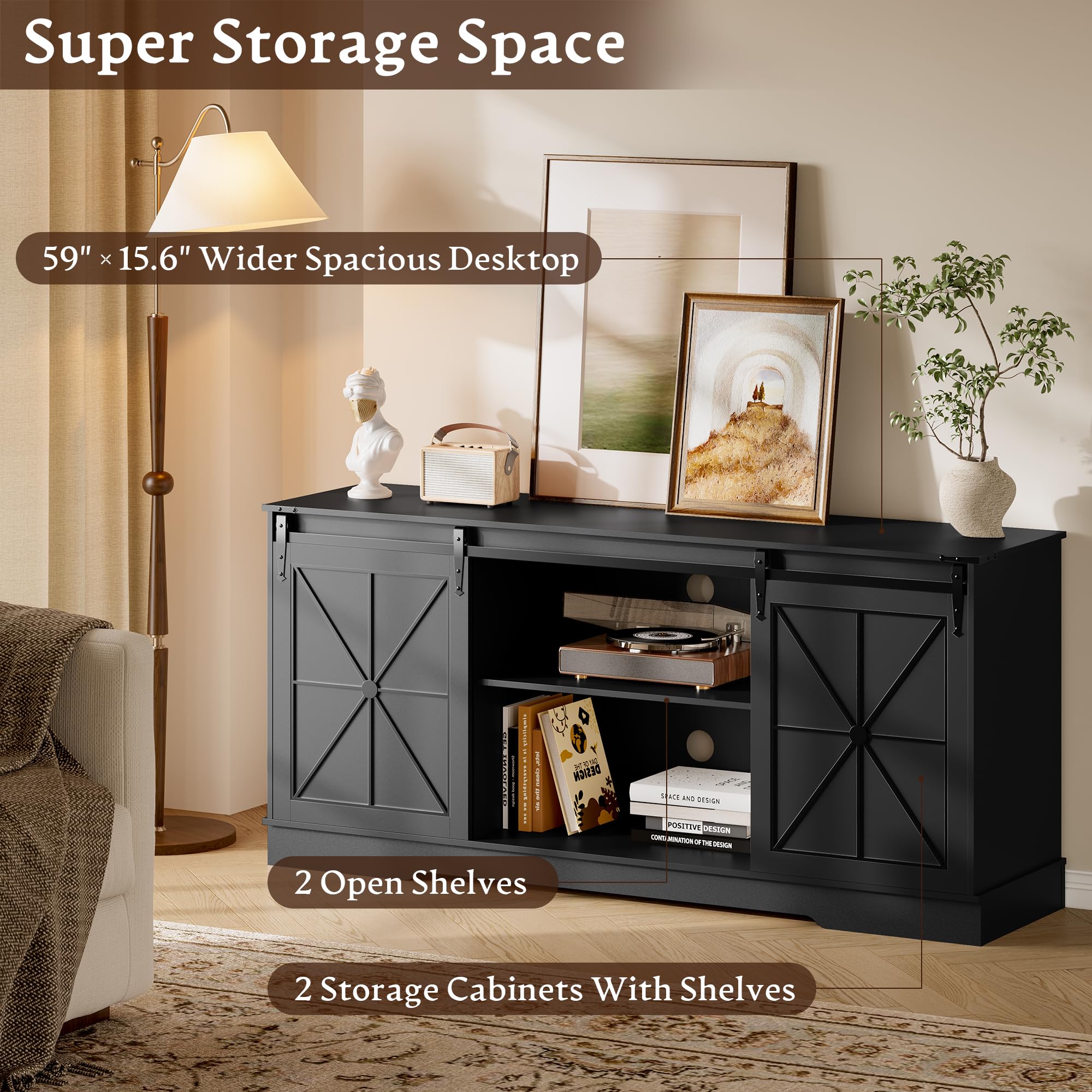 TV Stand for 55-65 Inch TV with Sliding Barn Doors