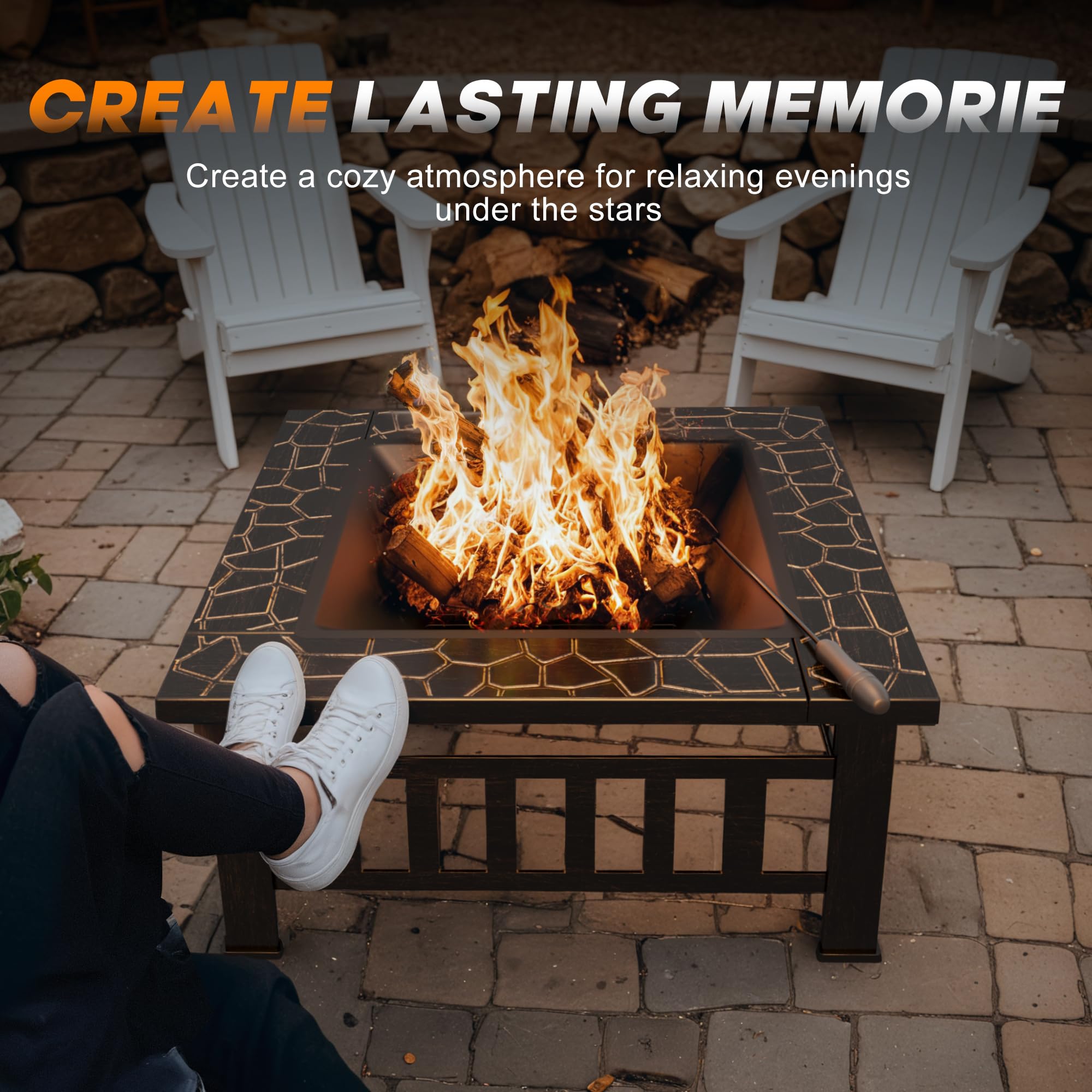 32 Inch Square Outdoor Fire Pit with Waterproof Cover
