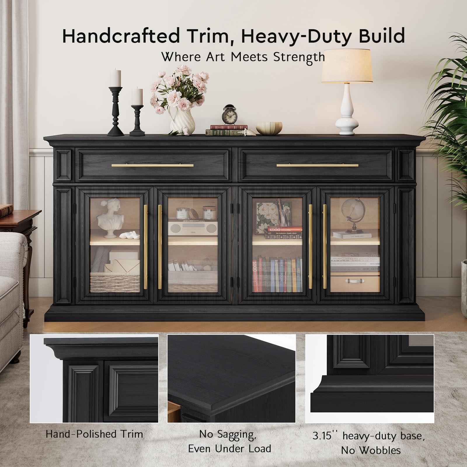 63" Sideboard Buffet Cabinet with Glass Doors