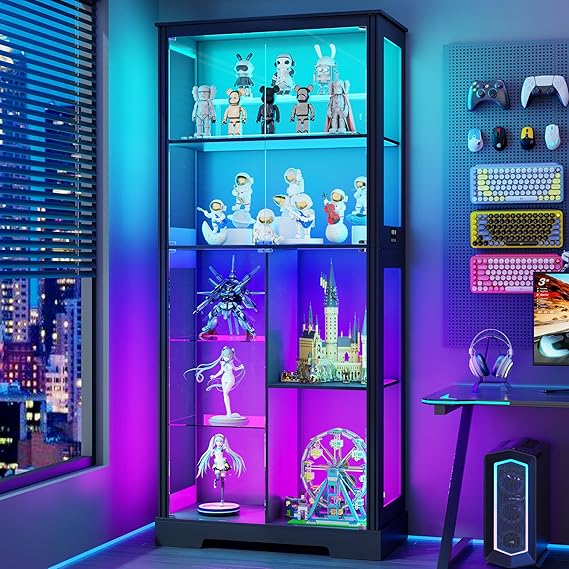 Display Cabinet with LED Lights and Glass Doors