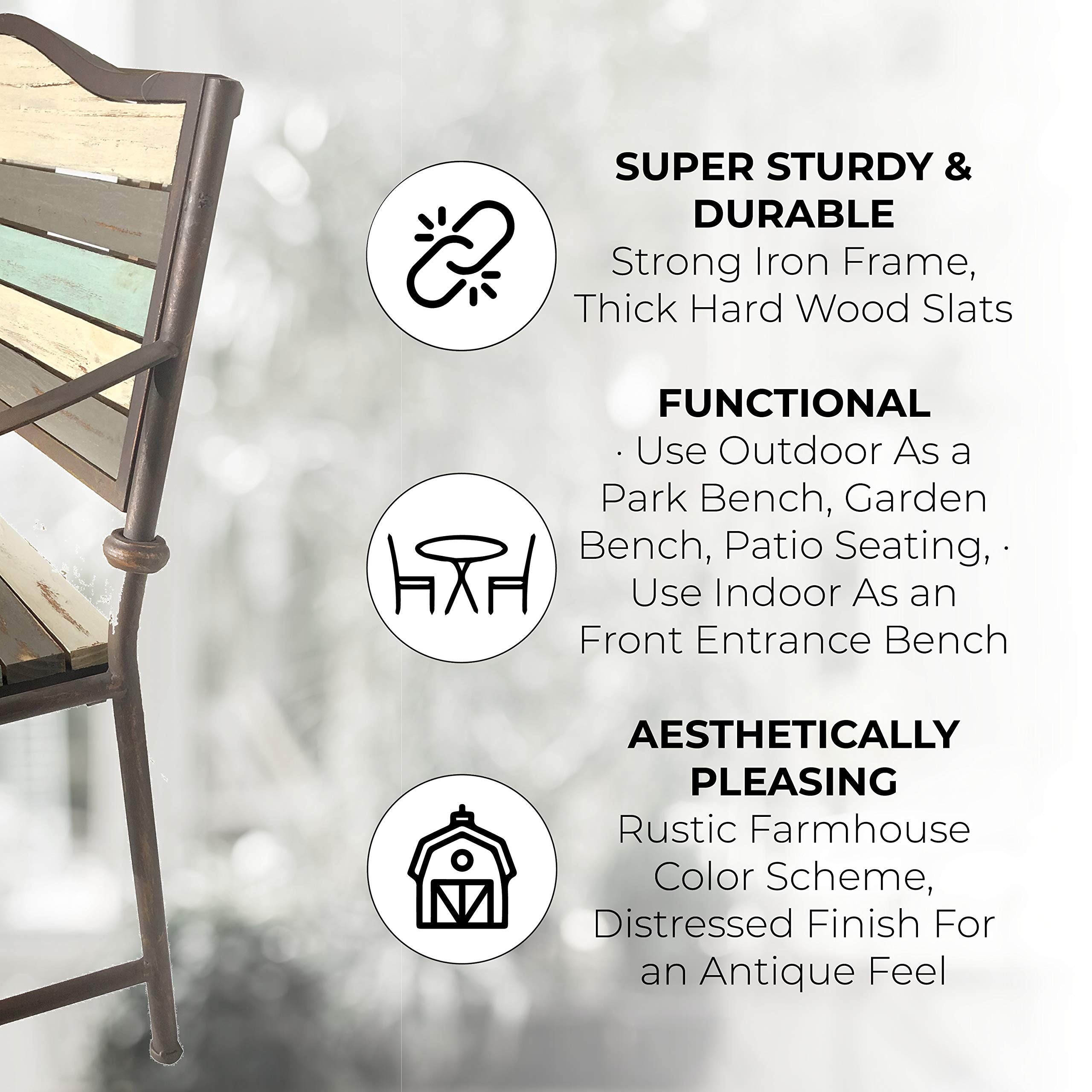 Rustic Outdoor Garden Bench with Wood Slats