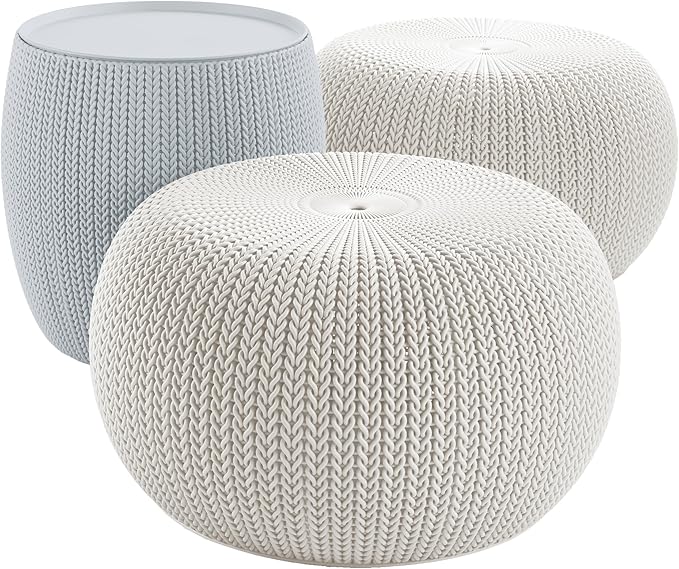 Urban Knit Pouf Ottoman Set with Storage Table