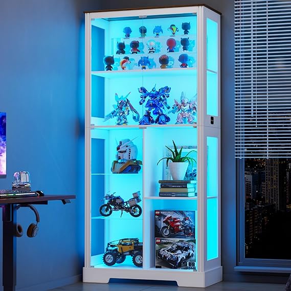 Display Cabinet with LED Lights and Glass Doors