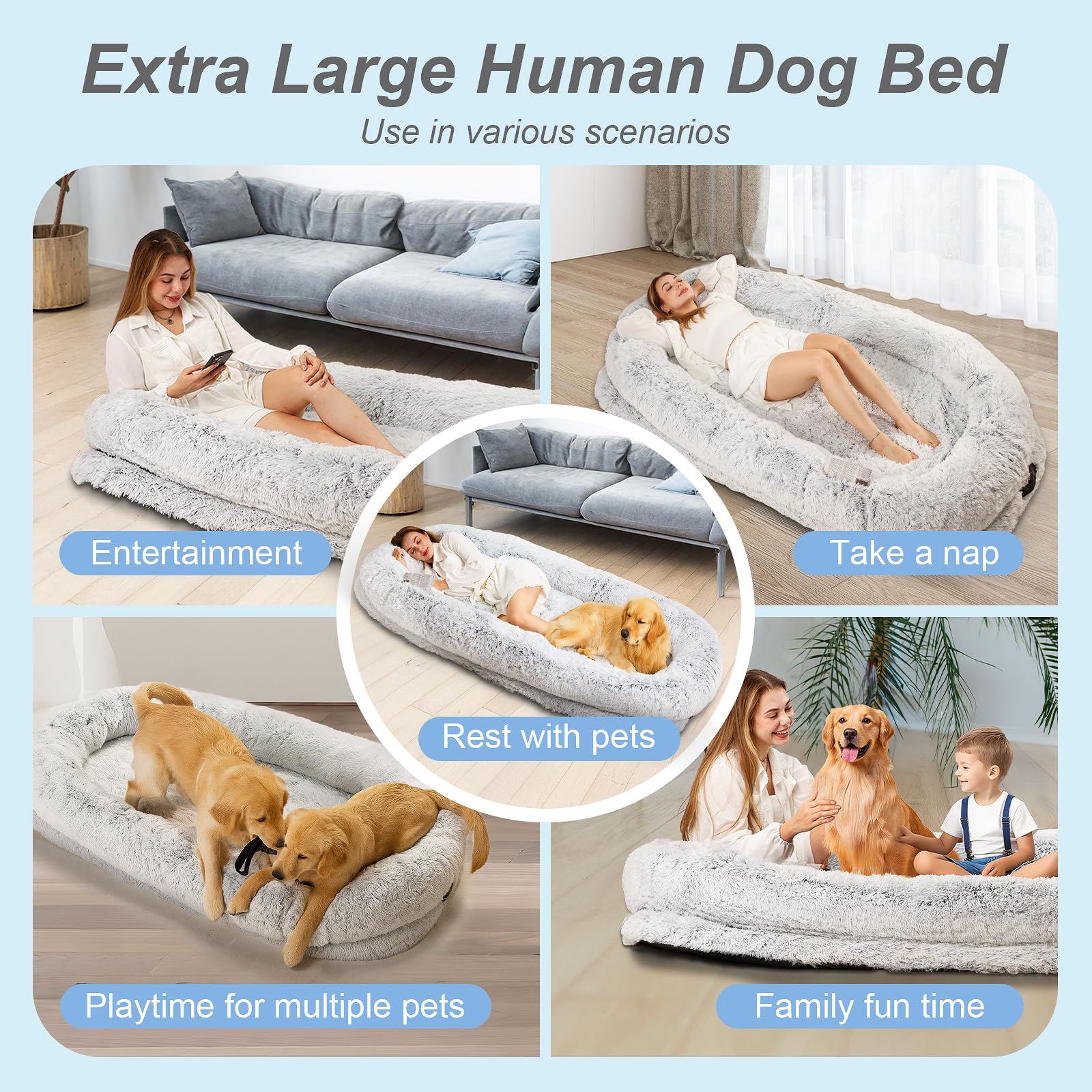 Orthopedic Human Dog Bed XL Light Grey