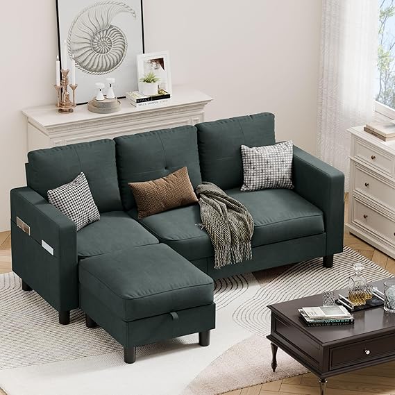 Convertible Sectional Sofa 3-Seat L-Shaped with Removable Pillows