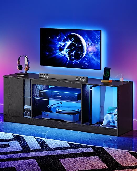 55 Inch TV Stand with LED Lights and Power Outlets