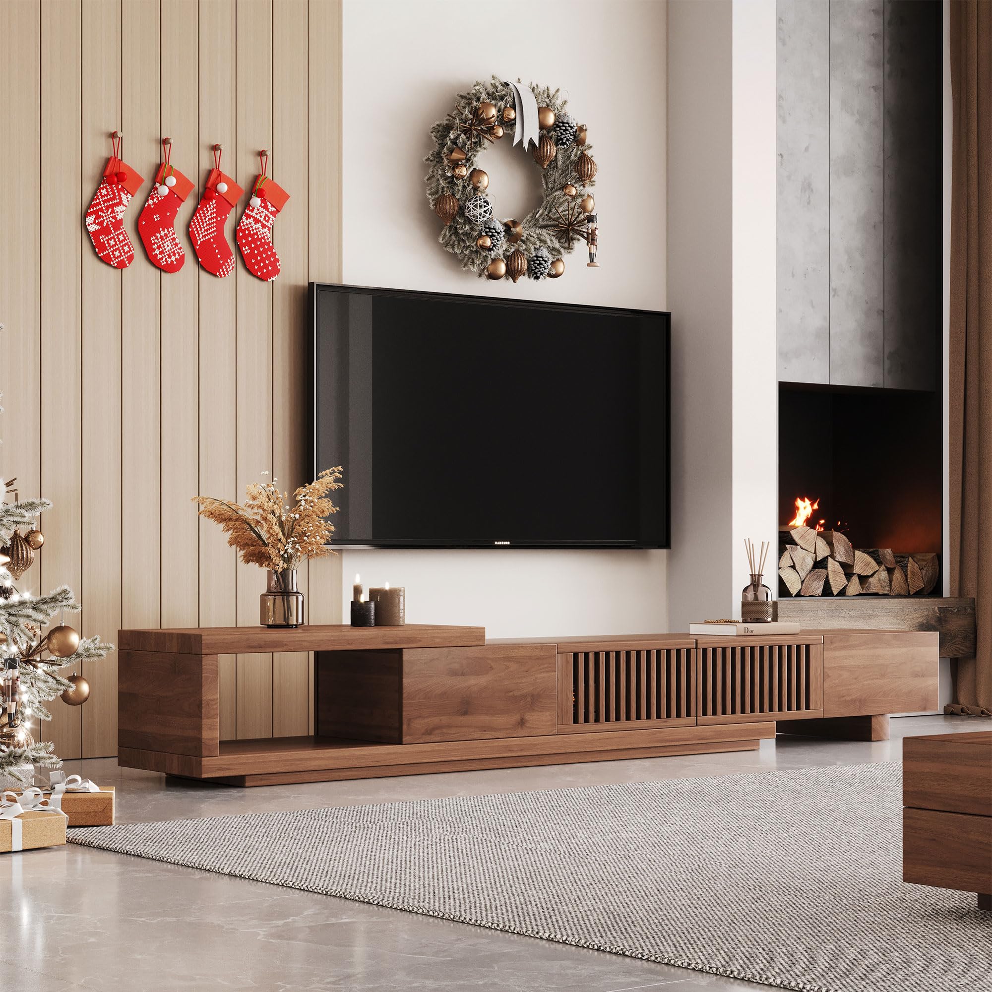 Extendable Mid-Century Modern TV Stand for 75+ Inch TVs