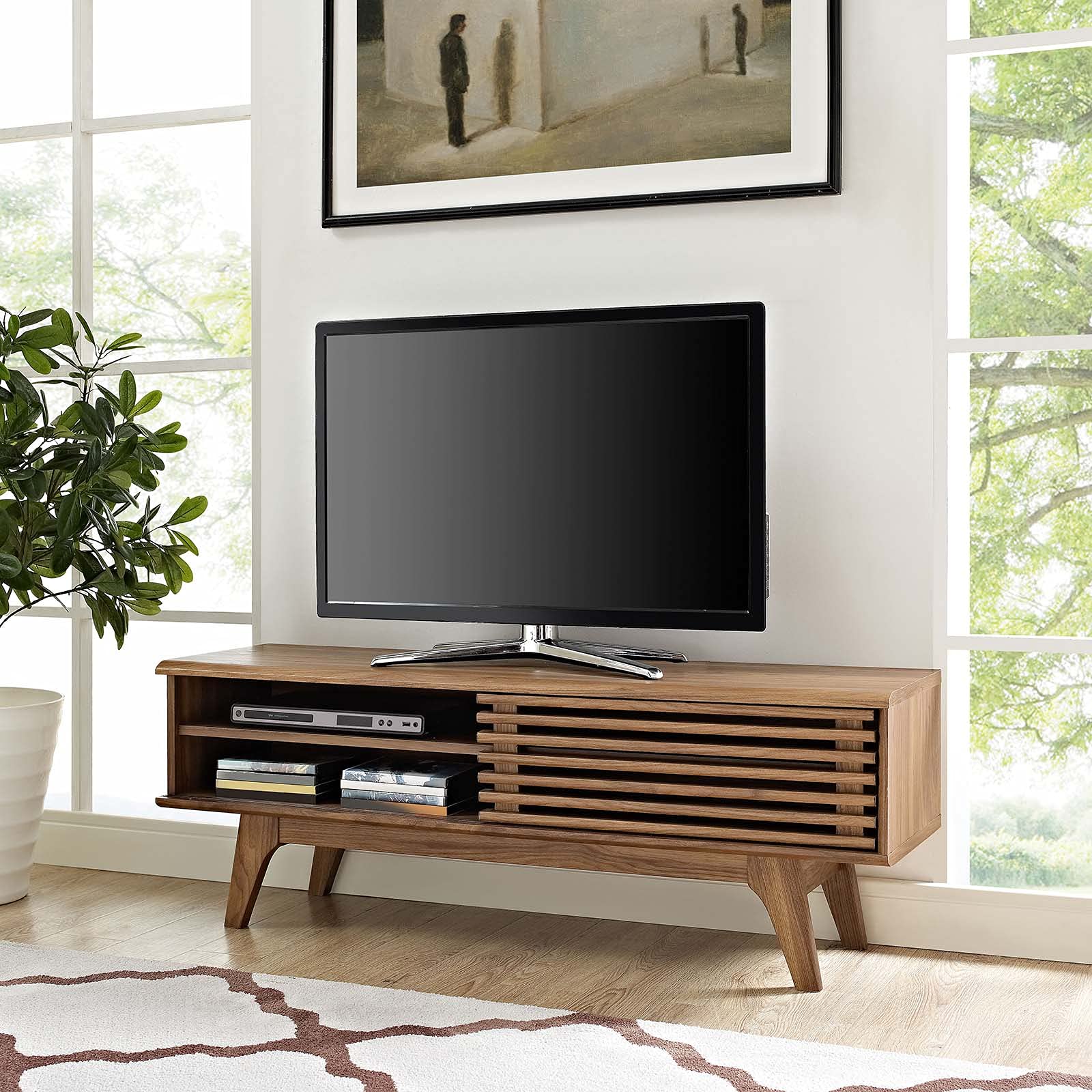 48" Mid-Century TV Stand with Sliding Door