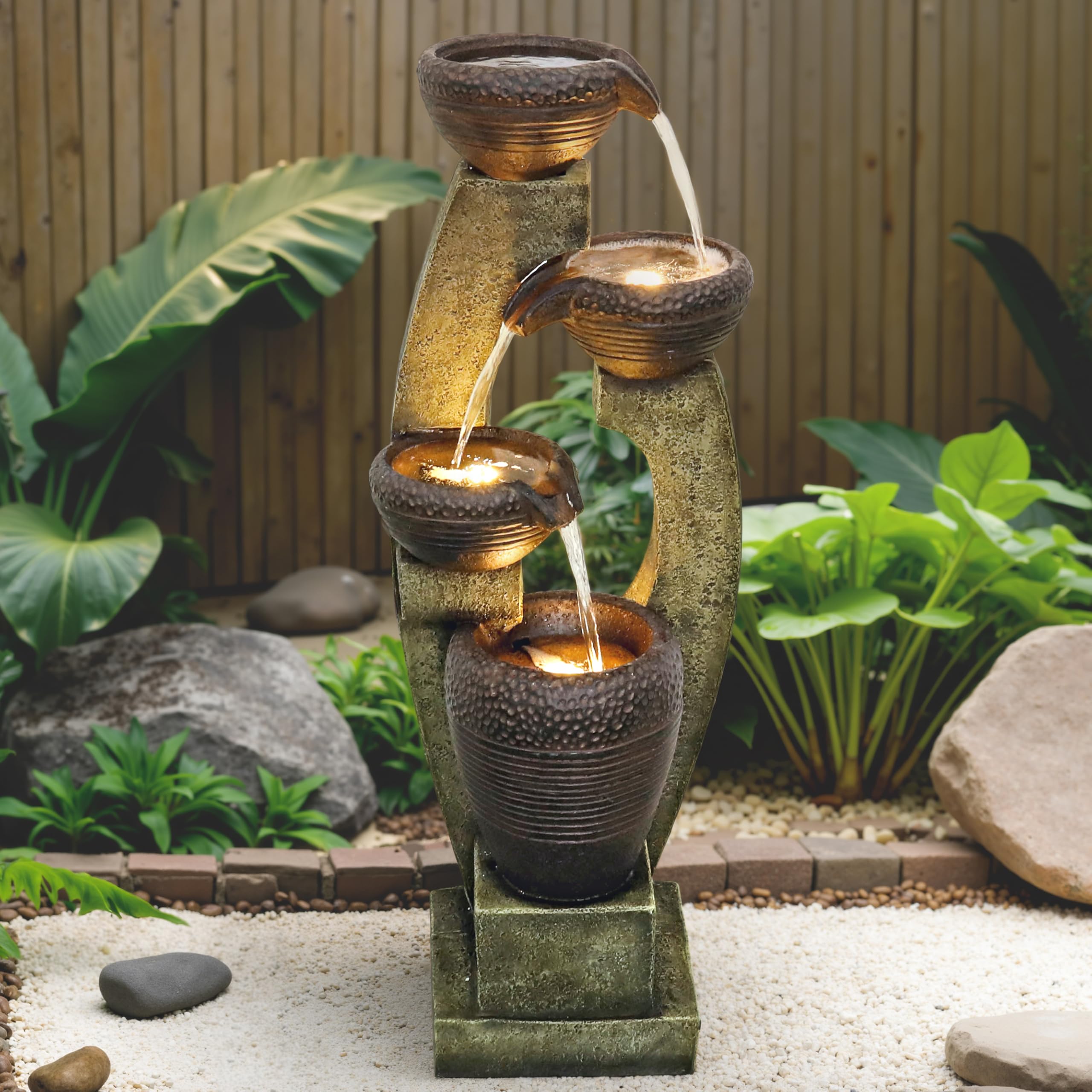 40-Inch Modern Outdoor Fountain with LED Light