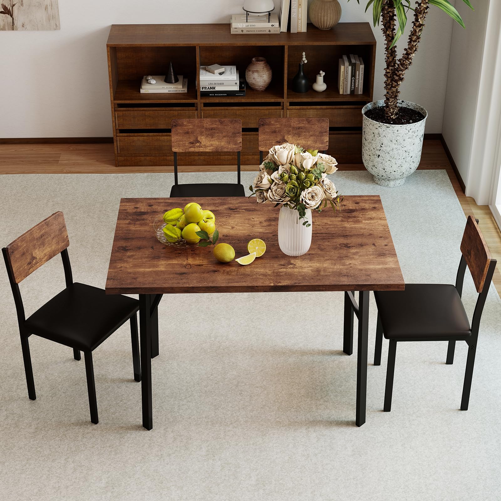 5-Piece Dining Table Set with Padded Chairs
