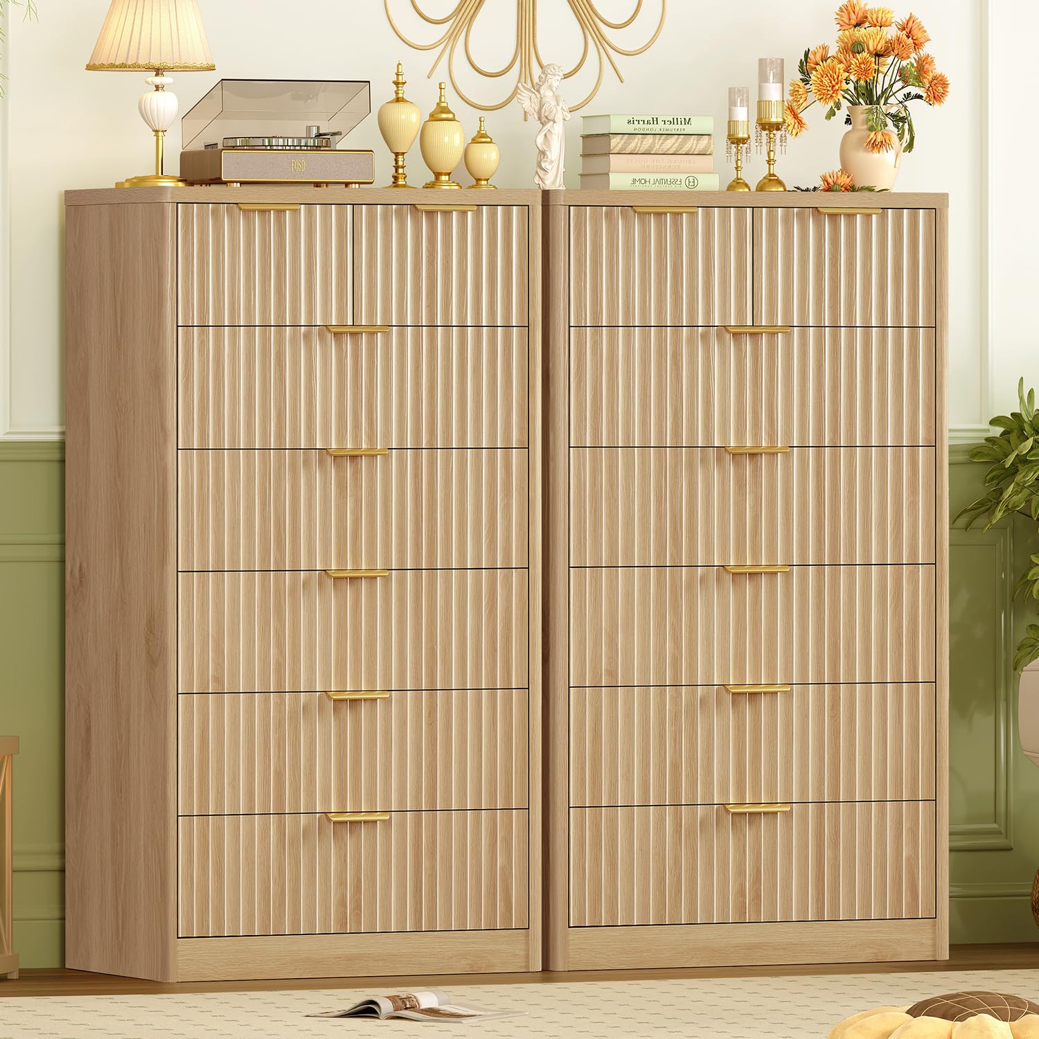 Fluted Dresser with 7 Drawers - 48" Tall Modern Chest of Drawers