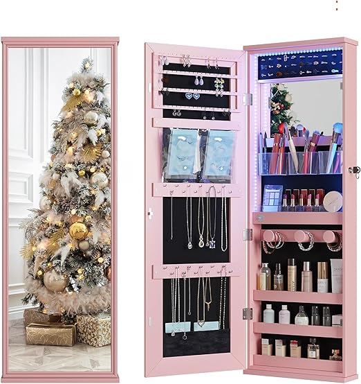 360° Swivel Jewelry Cabinet with RGB Lights and Full Length Mirror