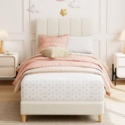 Twin Boucle Upholstered Platform Bed with Wave Headboard