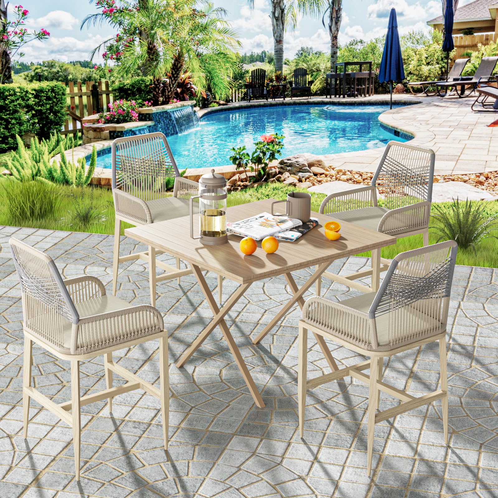Rattan Counter Height Bar Stools Set of 4