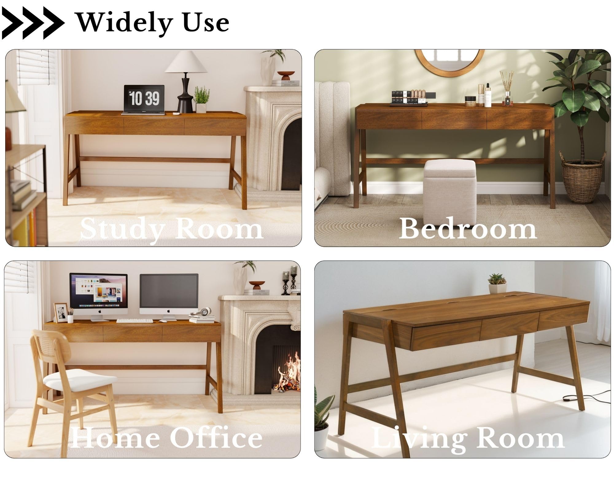 59-Inch Walnut Writing Desk with 3 Drawers