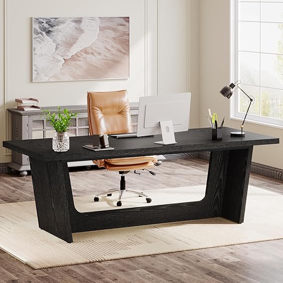 70.87-Inch Executive Desk with Wooden Pedestal