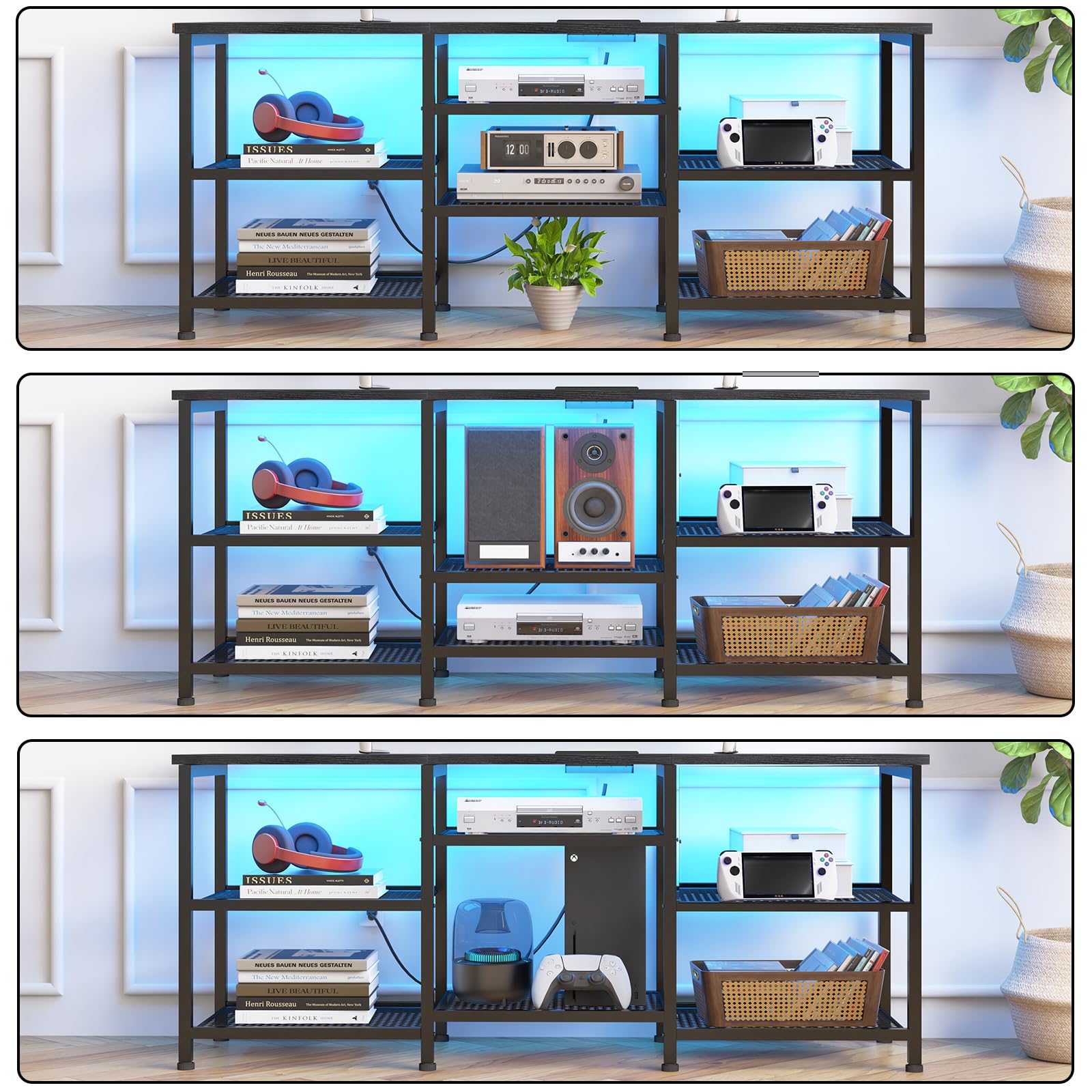TV Stand with Charging Station and LED Lights