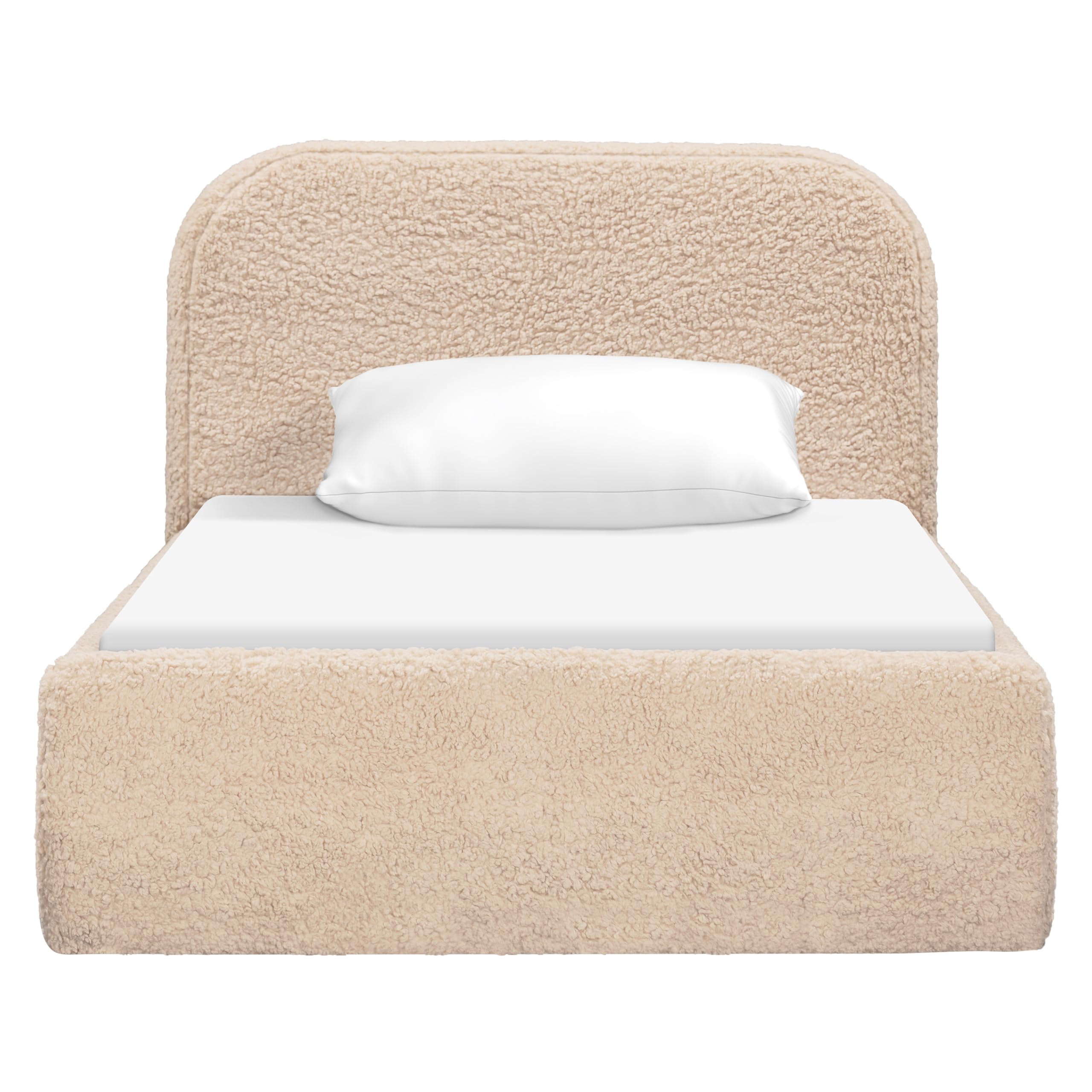 Twin Upholstered Bed Frame with Headboard in Shearling Fabric