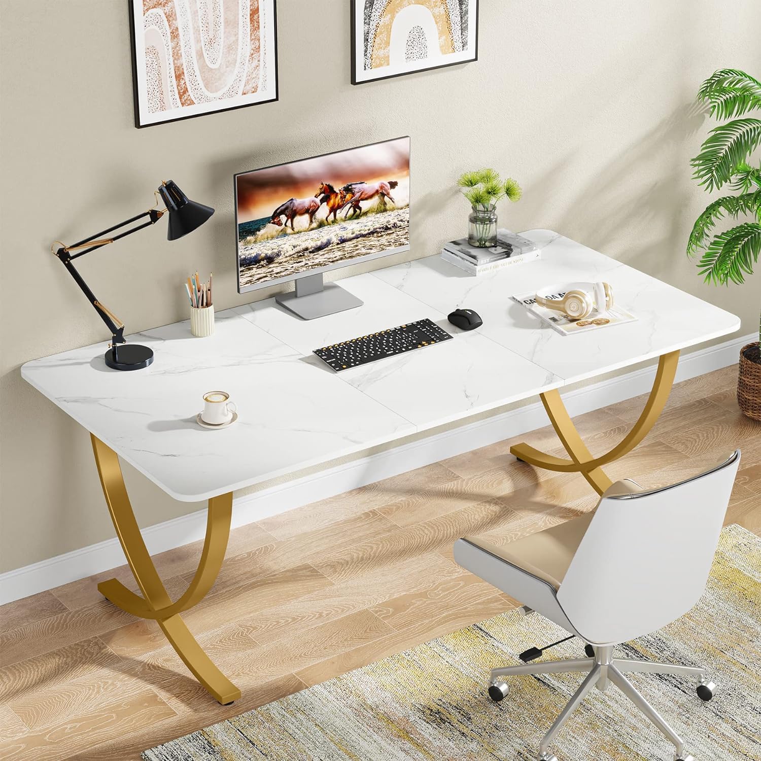 63" Executive Desk White Gold Conference Table
