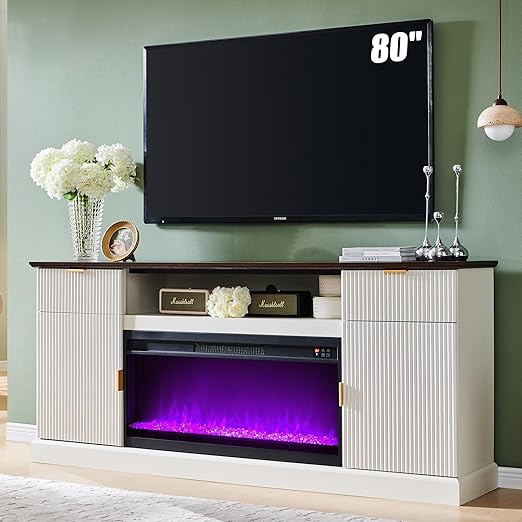 70" Fluted Fireplace TV Stand with Electric Fireplace