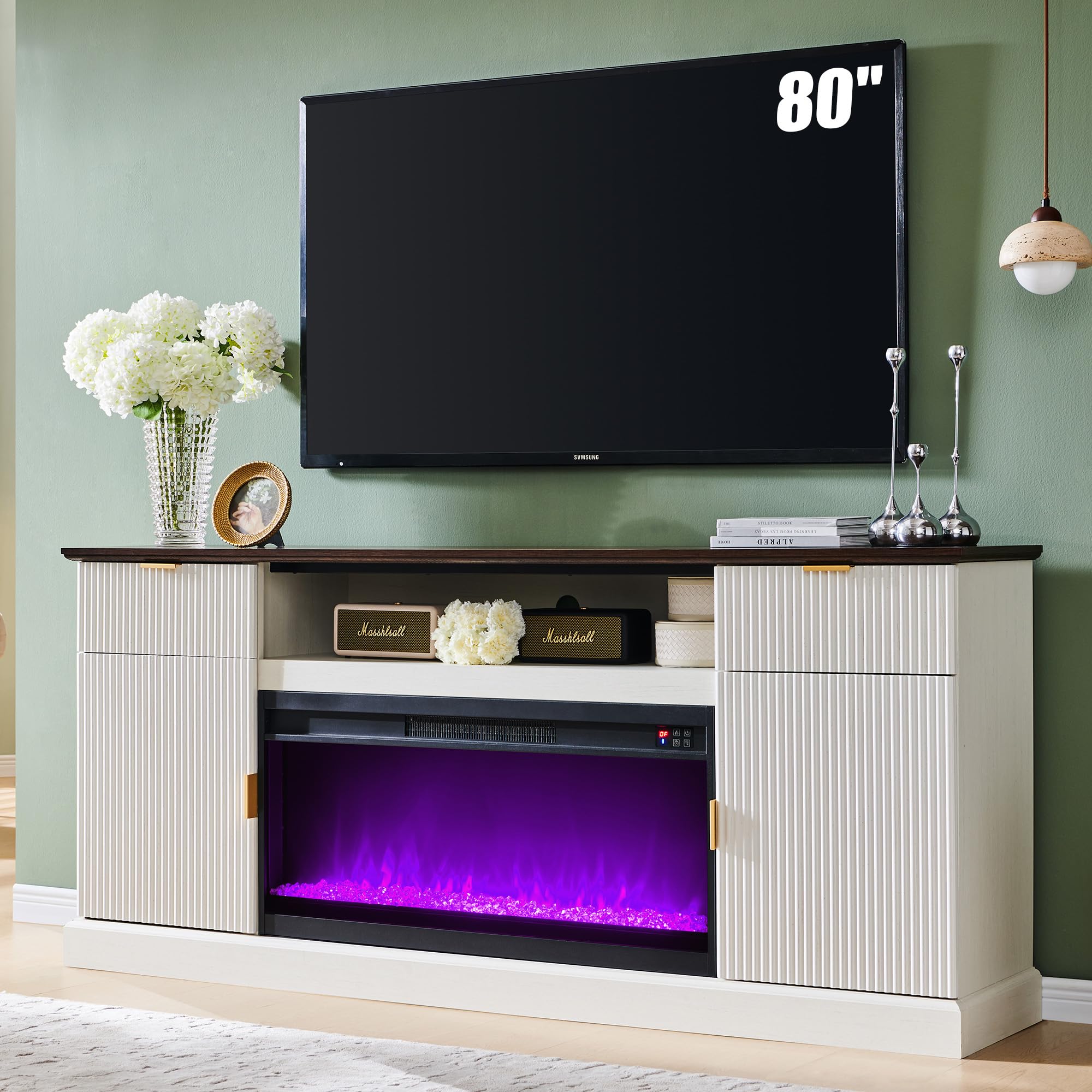 70" Fluted Fireplace TV Stand with Electric Fireplace