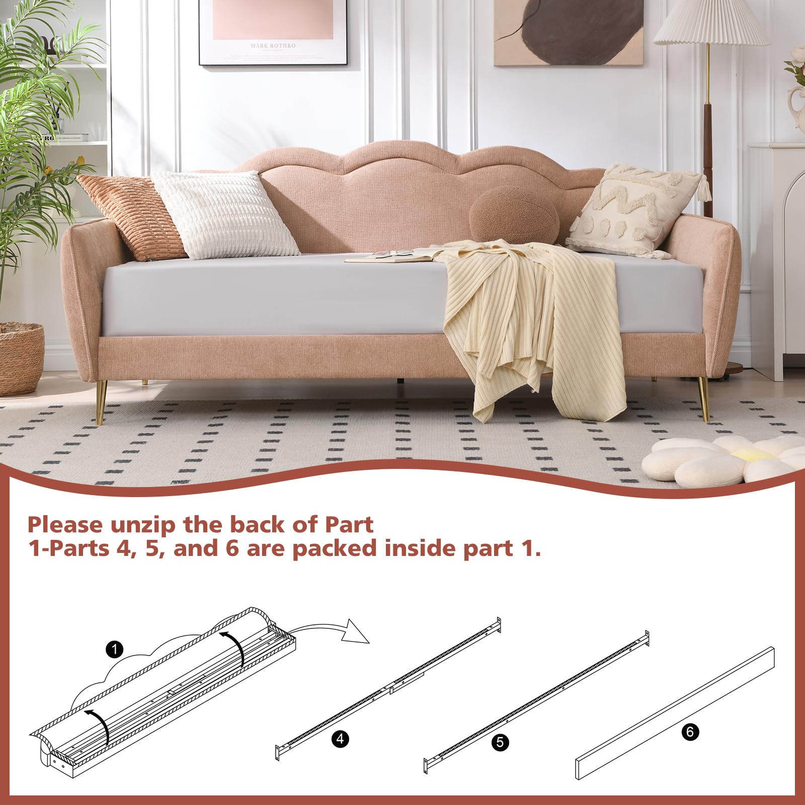 Twin Size Upholstered Daybed with Cloud-Shaped Backrest