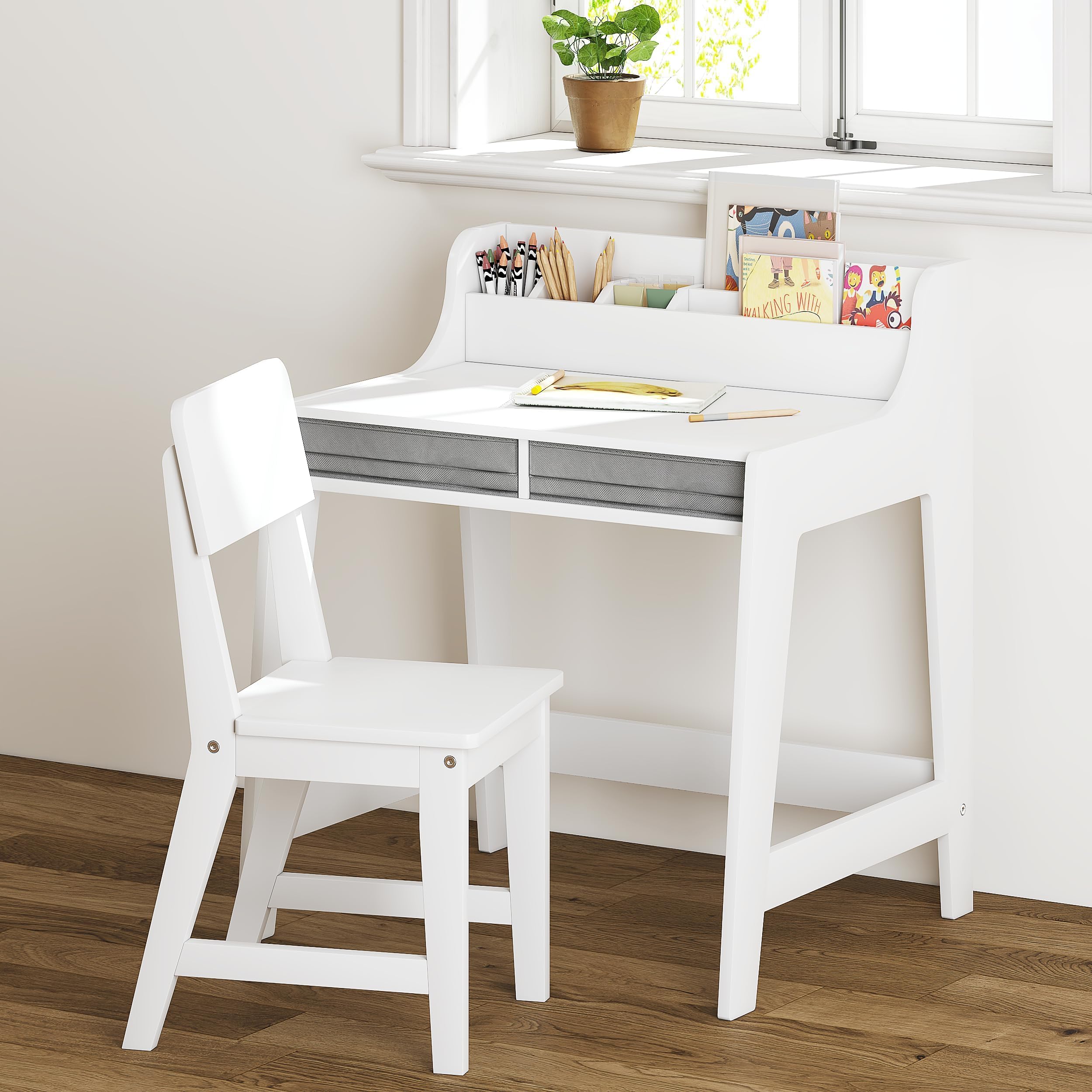 Kids Desk and Chair Set with Storage