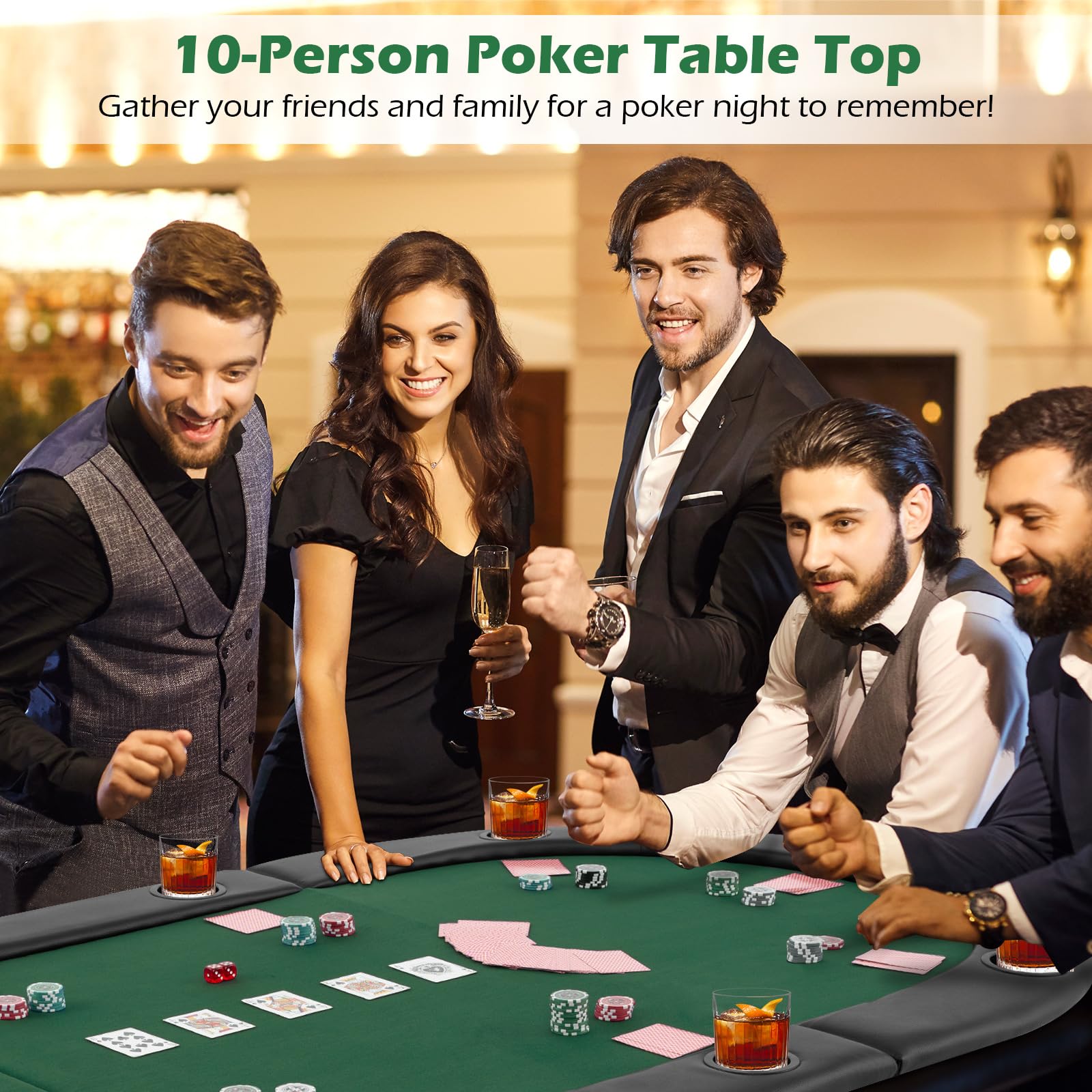 10-Player Oval Poker Table Top with Cup Holders