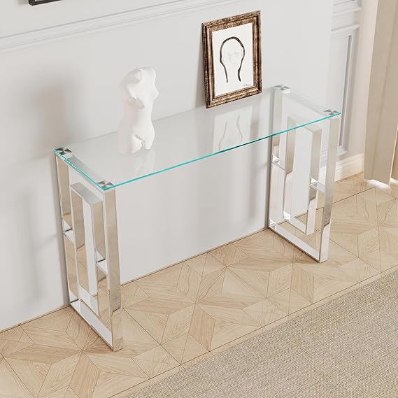 47.2" Glass Console Table with Stainless Steel Base