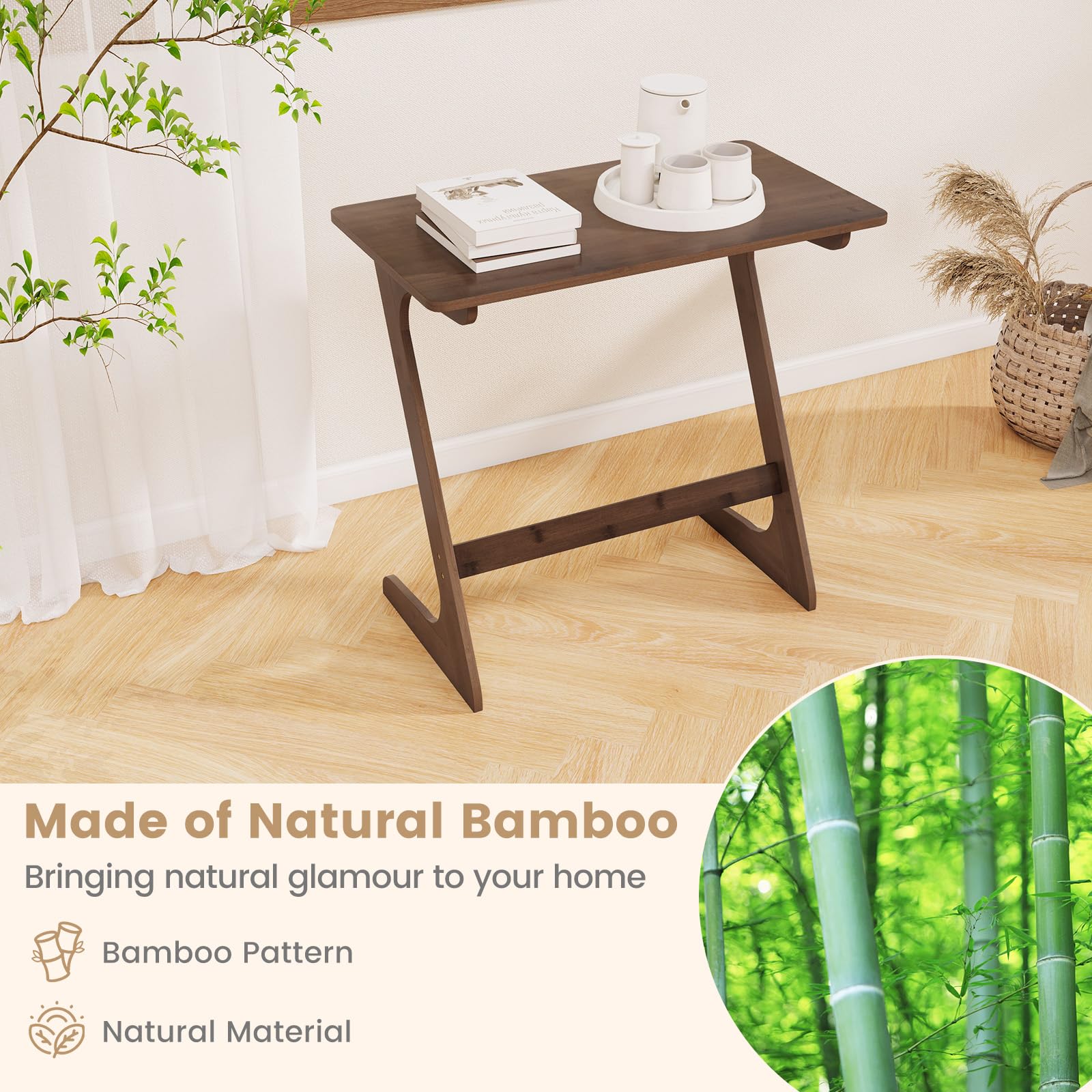 Z-Shaped Bamboo TV Tray Table Set of 2
